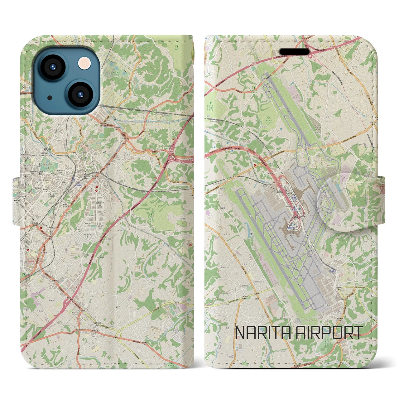 【成田空港】地図柄iPhoneケース（手帳両面タイプ・ナチュラル）iPhone 13 用