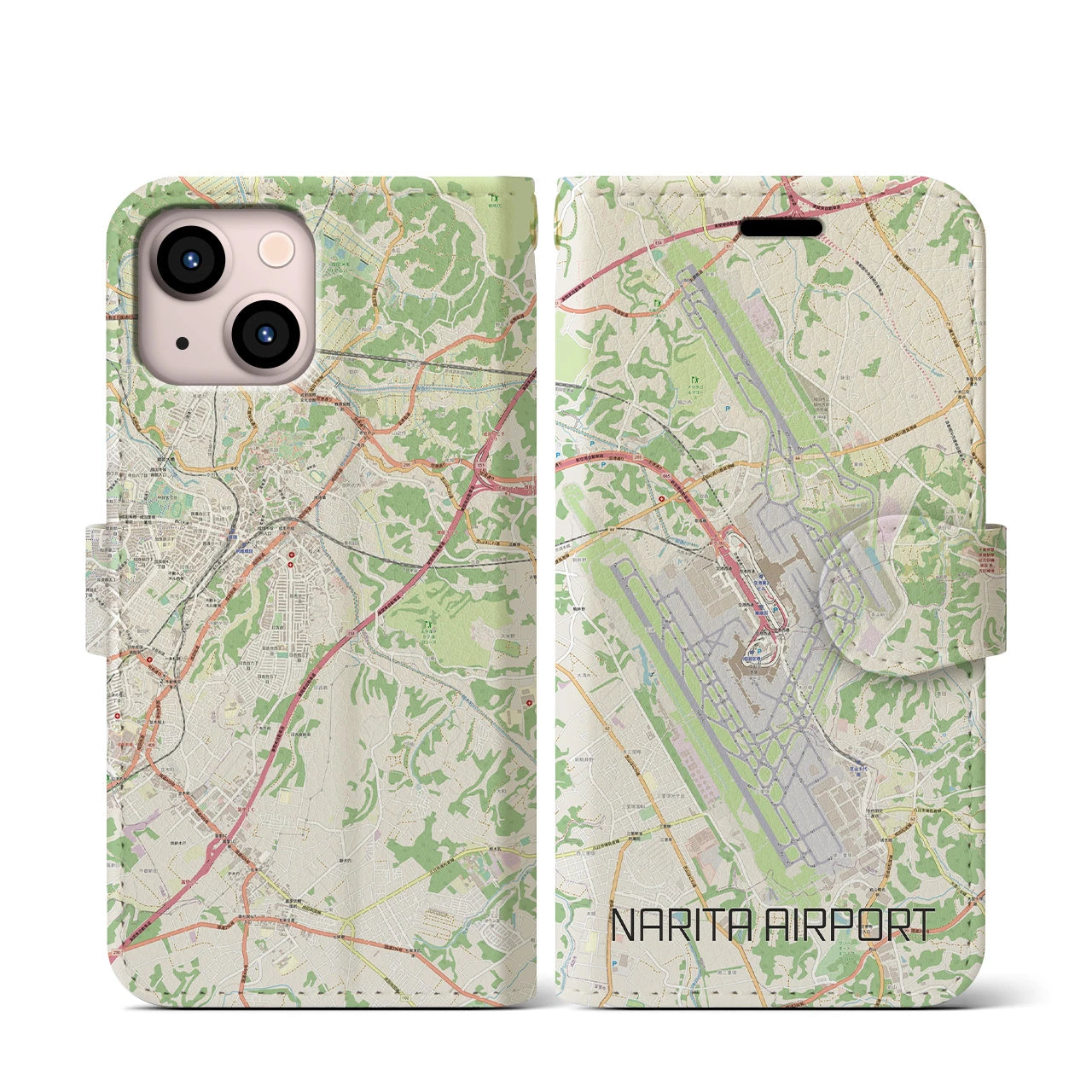 【成田空港】地図柄iPhoneケース（手帳両面タイプ・ナチュラル）iPhone 13 mini 用