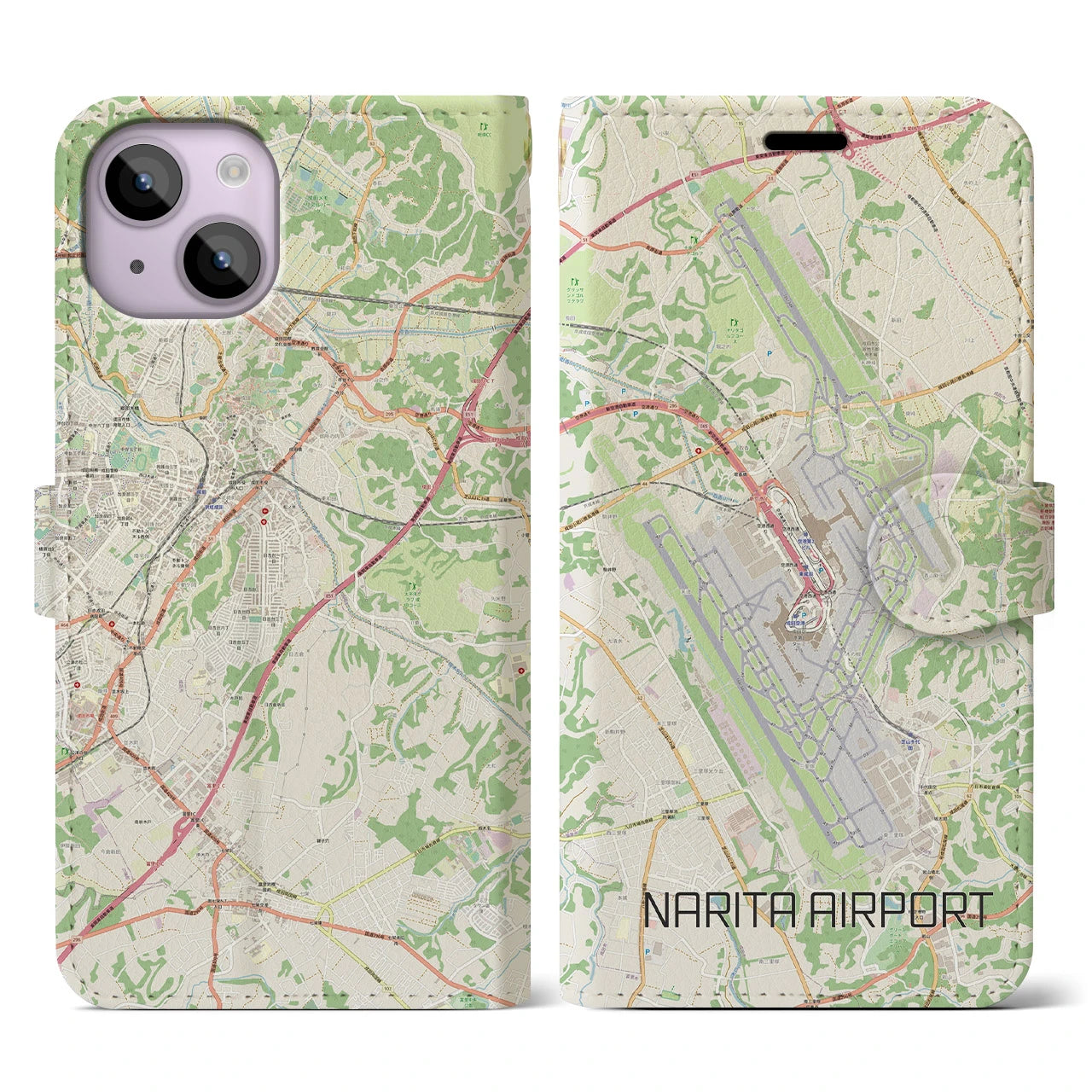 【成田空港】地図柄iPhoneケース（手帳両面タイプ・ナチュラル）iPhone 14 用