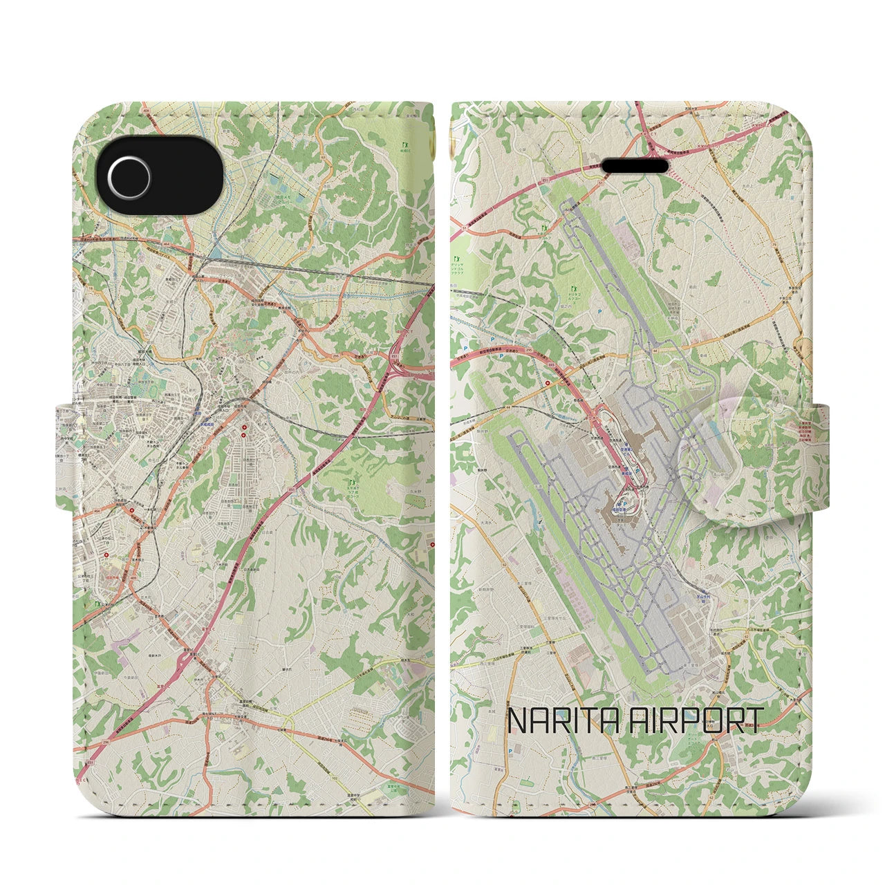 【成田空港】地図柄iPhoneケース（手帳両面タイプ・ナチュラル）iPhone SE（第3 / 第2世代） / 8 / 7 / 6s / 6 用