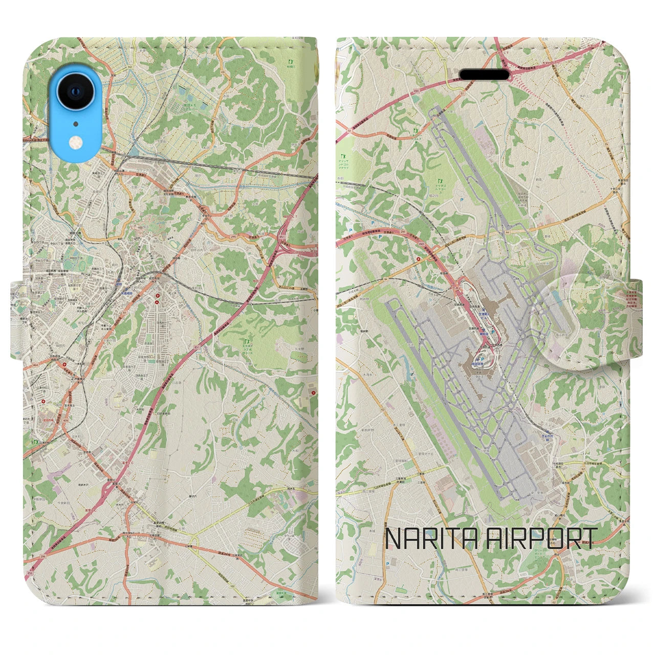 【成田空港】地図柄iPhoneケース（手帳両面タイプ・ナチュラル）iPhone XR 用