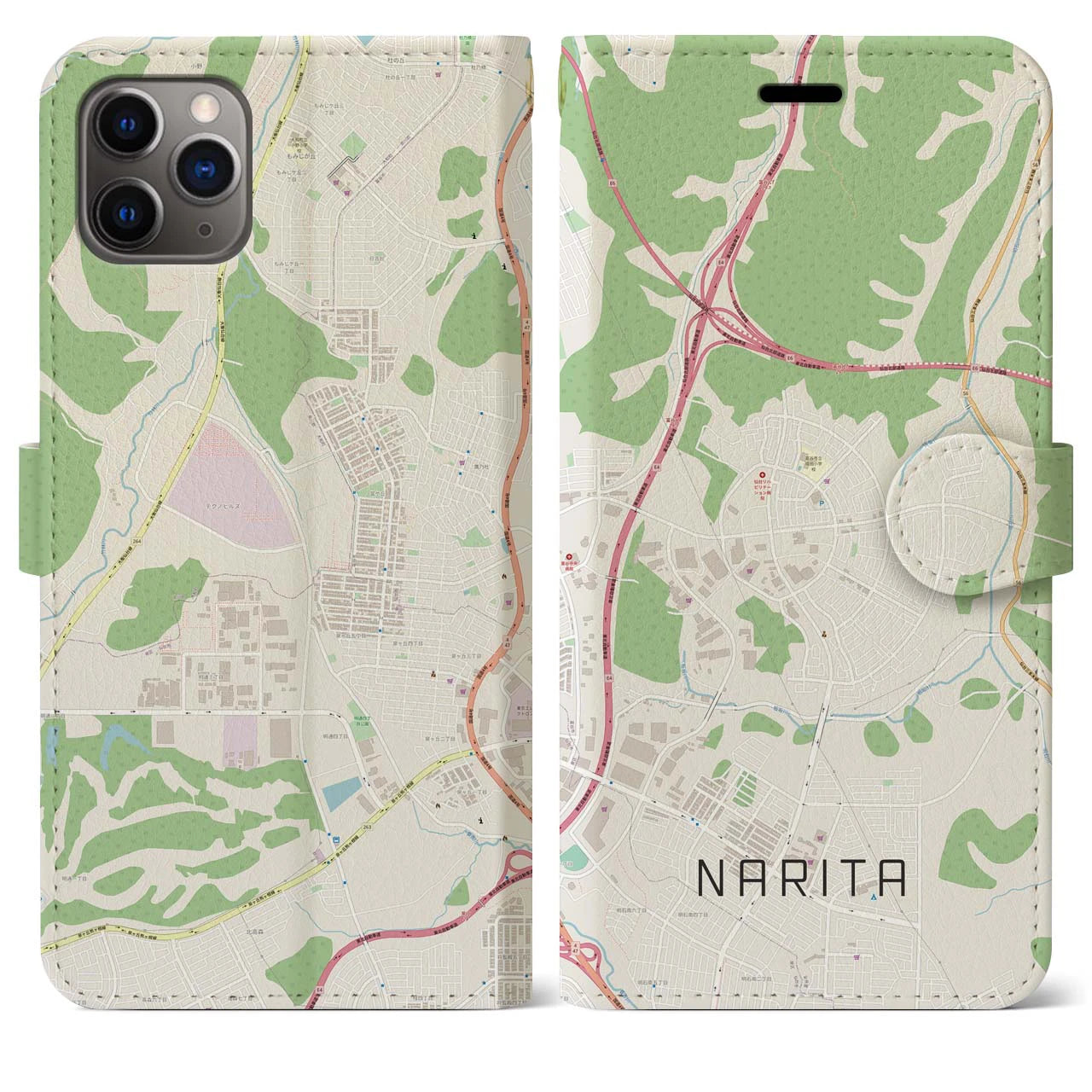 【成田（宮城県）】地図柄iPhoneケース（手帳両面タイプ・ナチュラル）iPhone 11 Pro Max 用