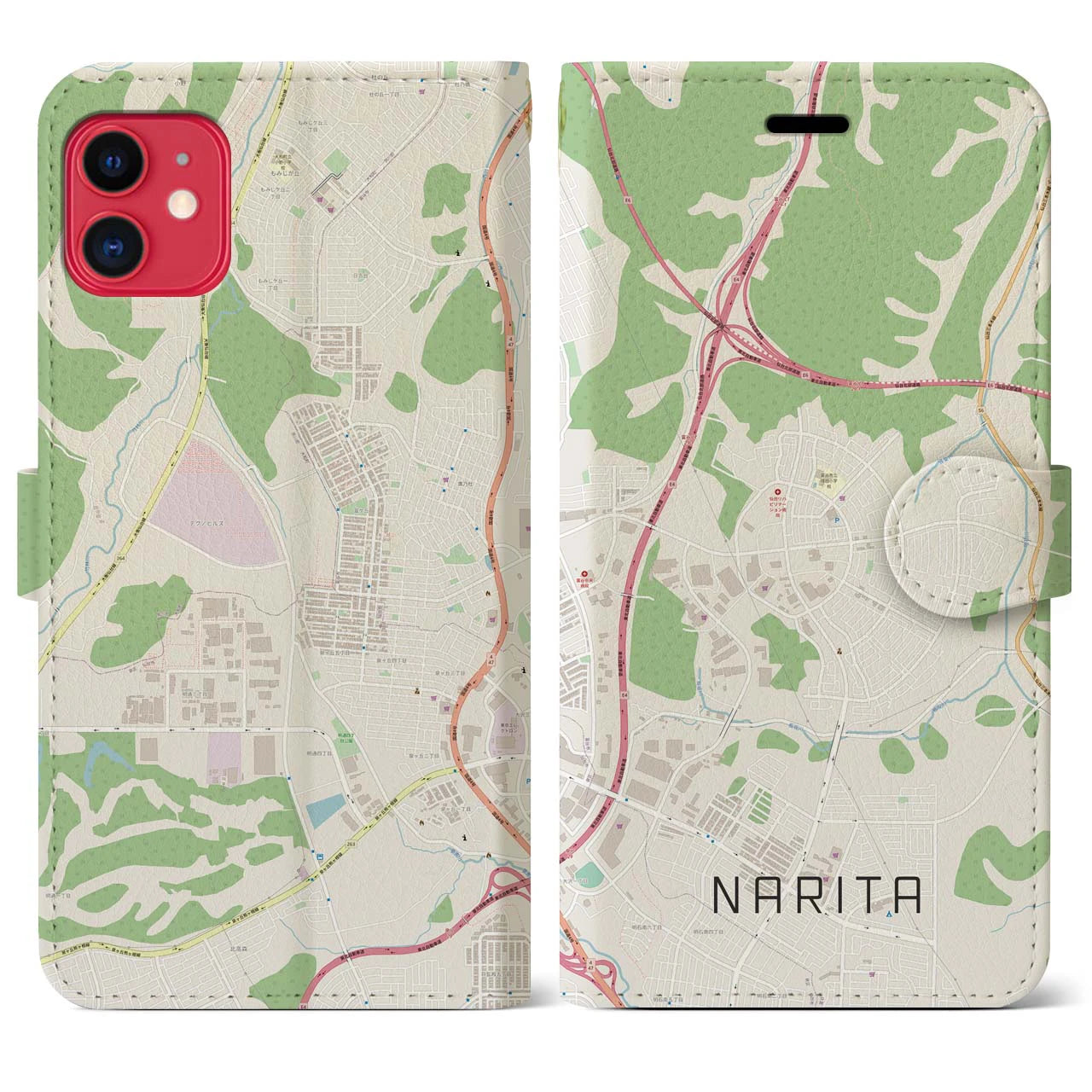 【成田（宮城県）】地図柄iPhoneケース（手帳両面タイプ・ナチュラル）iPhone 11 用