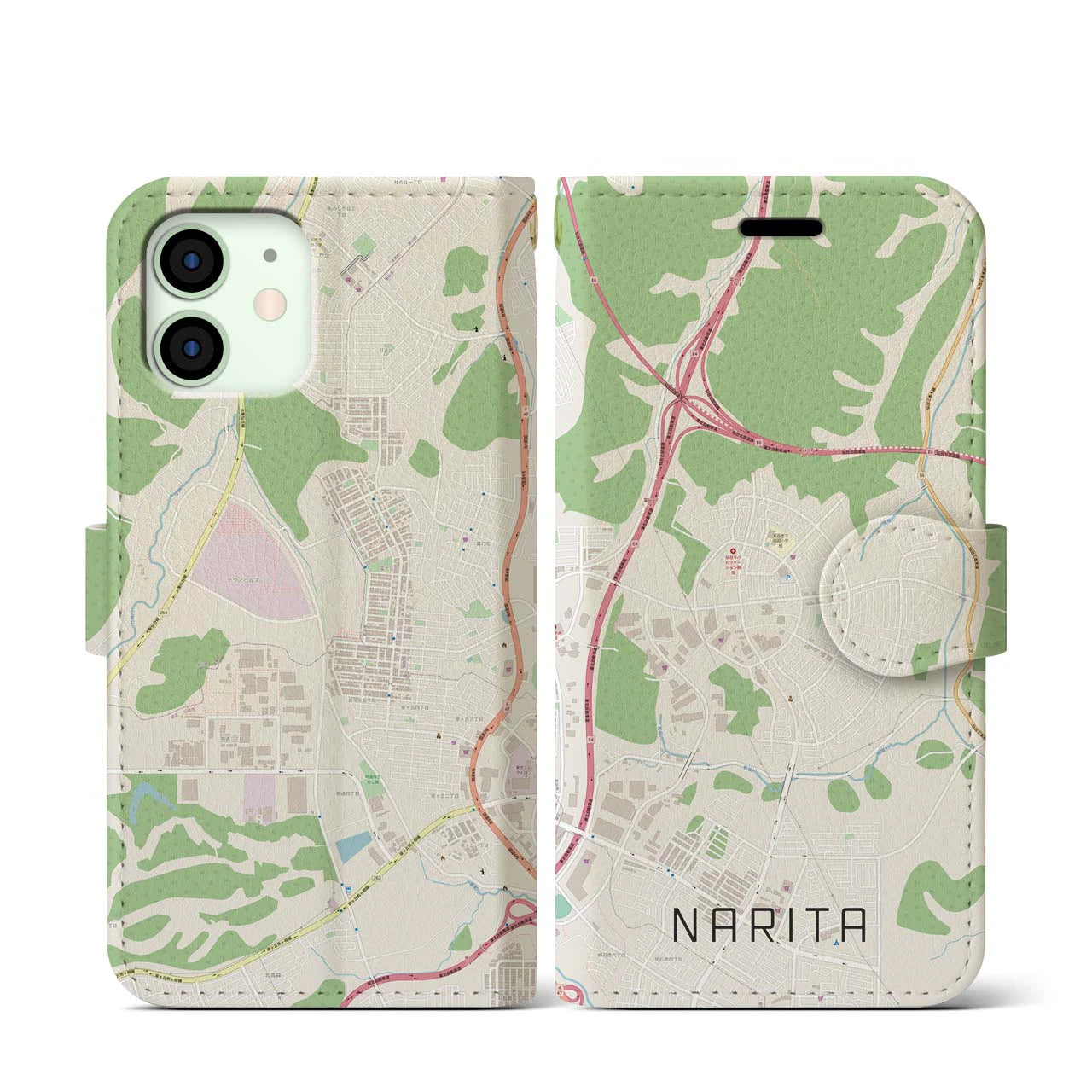 【成田（宮城県）】地図柄iPhoneケース（手帳両面タイプ・ナチュラル）iPhone 12 mini 用