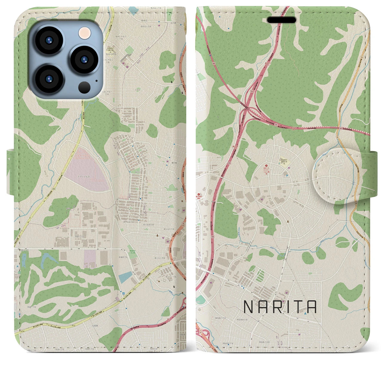 【成田（宮城県）】地図柄iPhoneケース（手帳両面タイプ・ナチュラル）iPhone 13 Pro Max 用