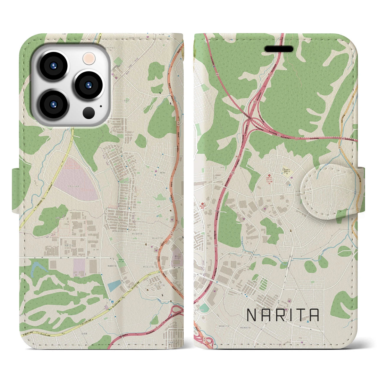 【成田（宮城県）】地図柄iPhoneケース（手帳両面タイプ・ナチュラル）iPhone 13 Pro 用