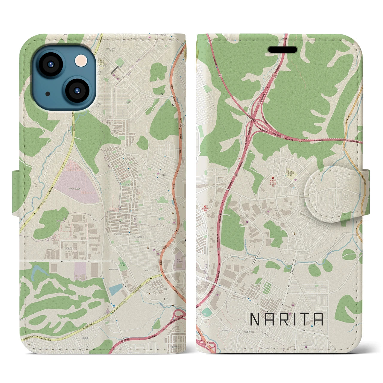 【成田（宮城県）】地図柄iPhoneケース（手帳両面タイプ・ナチュラル）iPhone 13 用