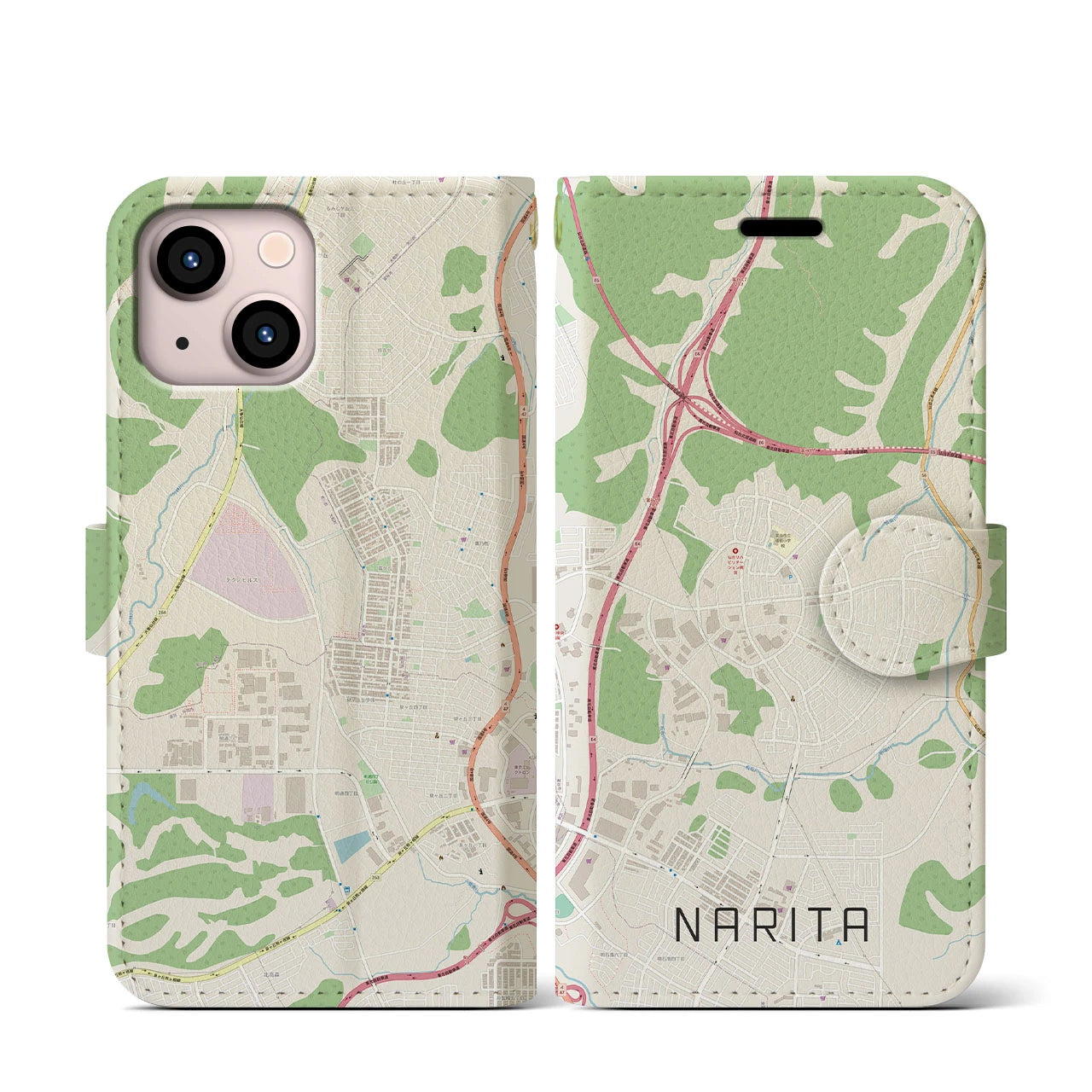 【成田（宮城県）】地図柄iPhoneケース（手帳両面タイプ・ナチュラル）iPhone 13 mini 用