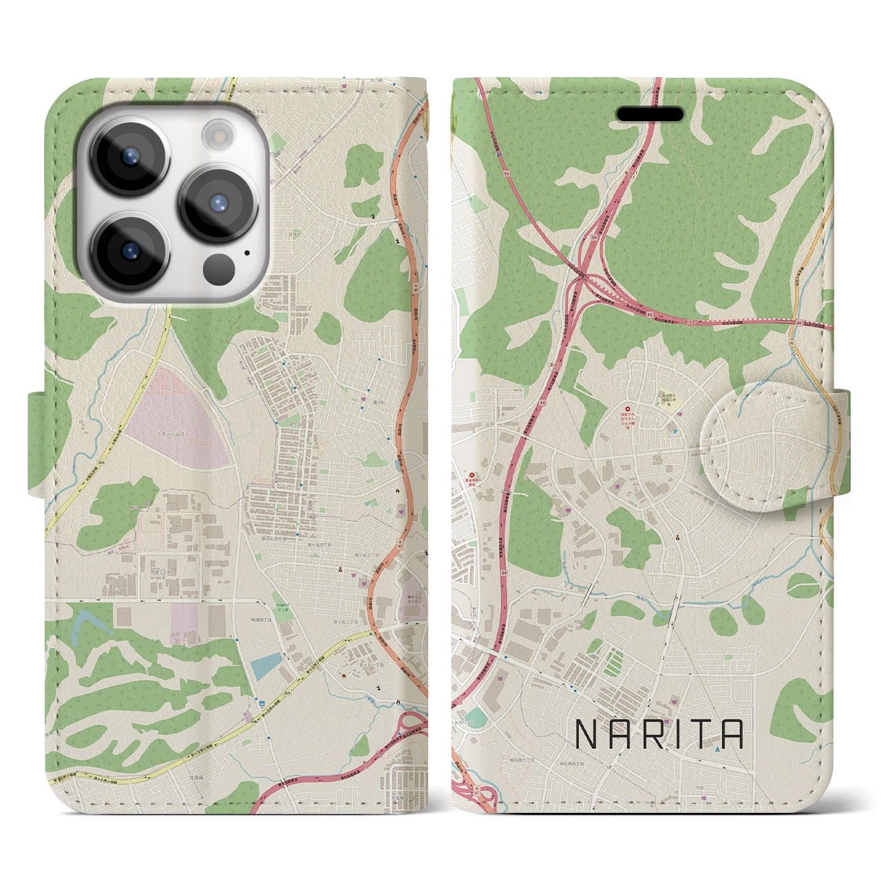 【成田（宮城県）】地図柄iPhoneケース（手帳両面タイプ・ナチュラル）iPhone 14 Pro 用