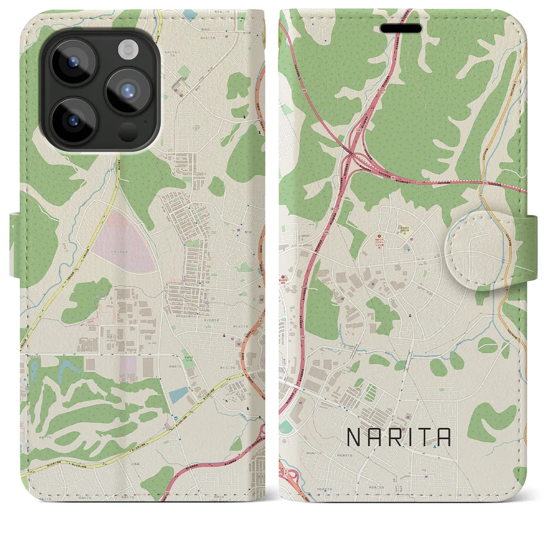 【成田（宮城県）】地図柄iPhoneケース（手帳両面タイプ・ナチュラル）iPhone 15 Pro Max 用