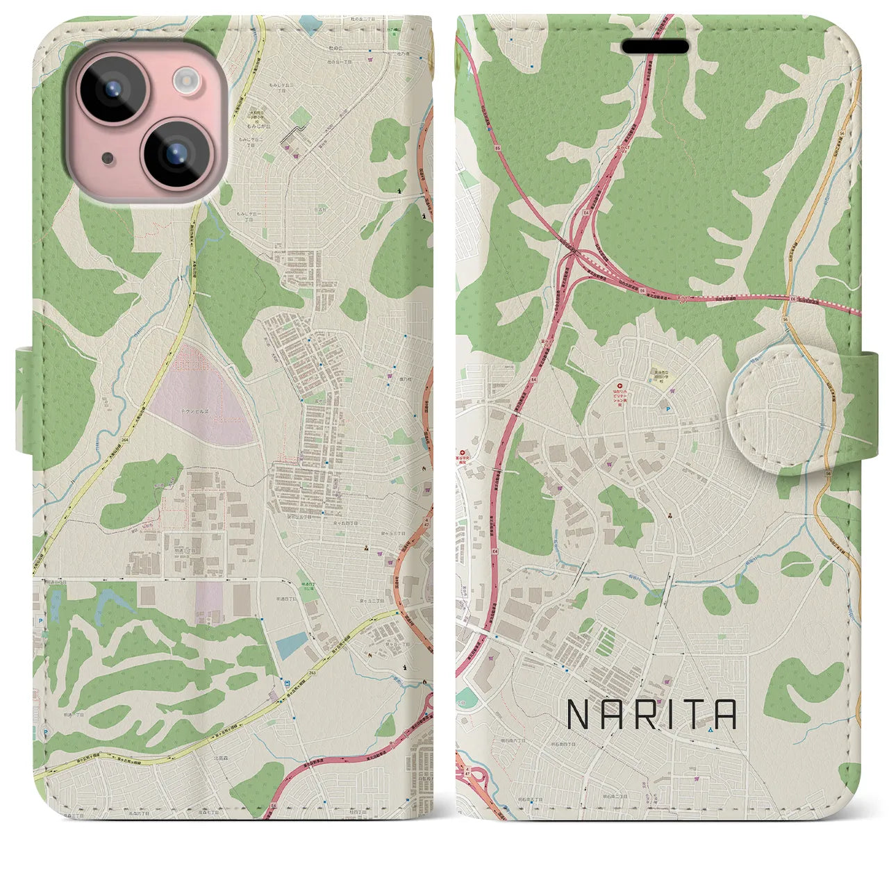 【成田（宮城県）】地図柄iPhoneケース（手帳両面タイプ・ナチュラル）iPhone 15 Plus 用