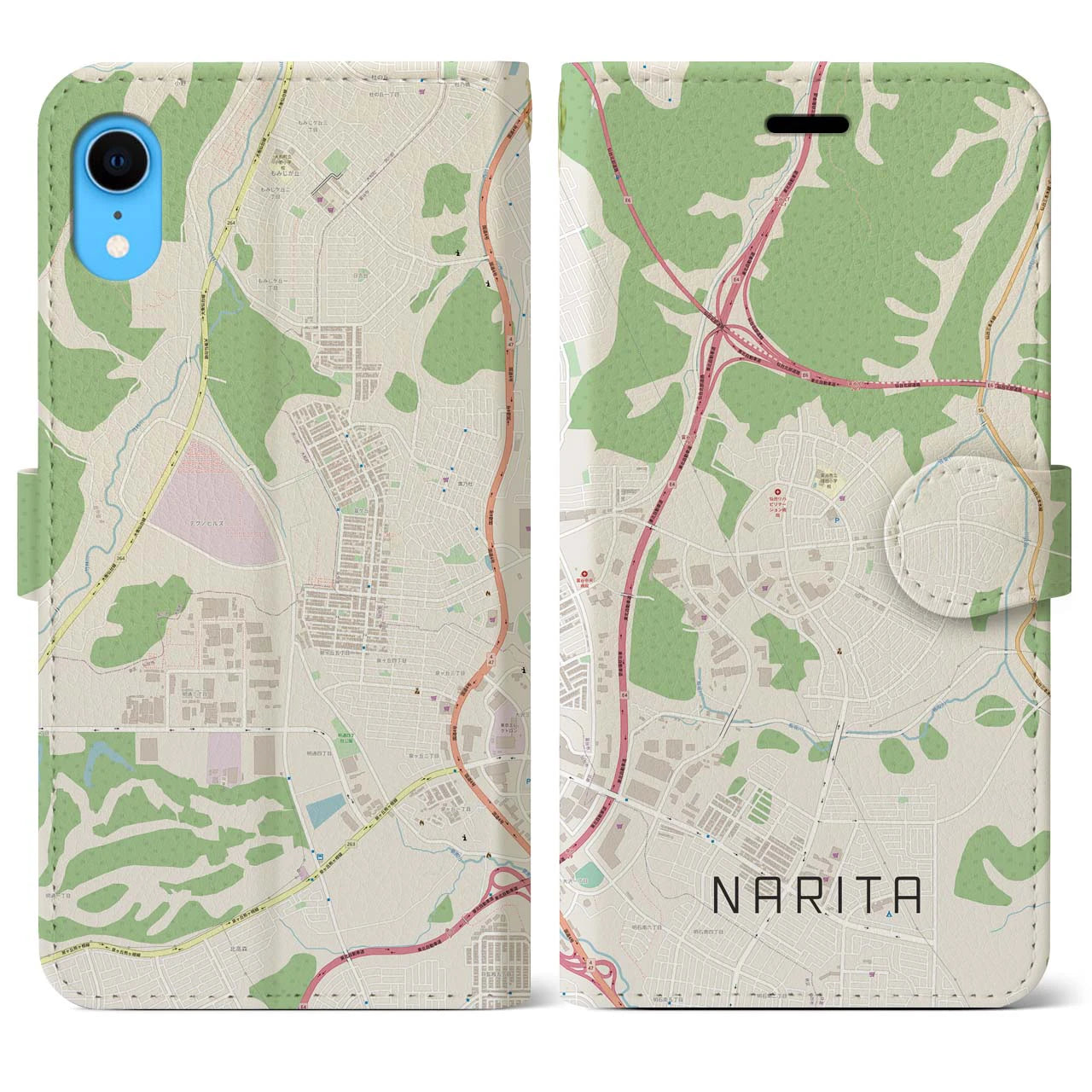 【成田（宮城県）】地図柄iPhoneケース（手帳両面タイプ・ナチュラル）iPhone XR 用