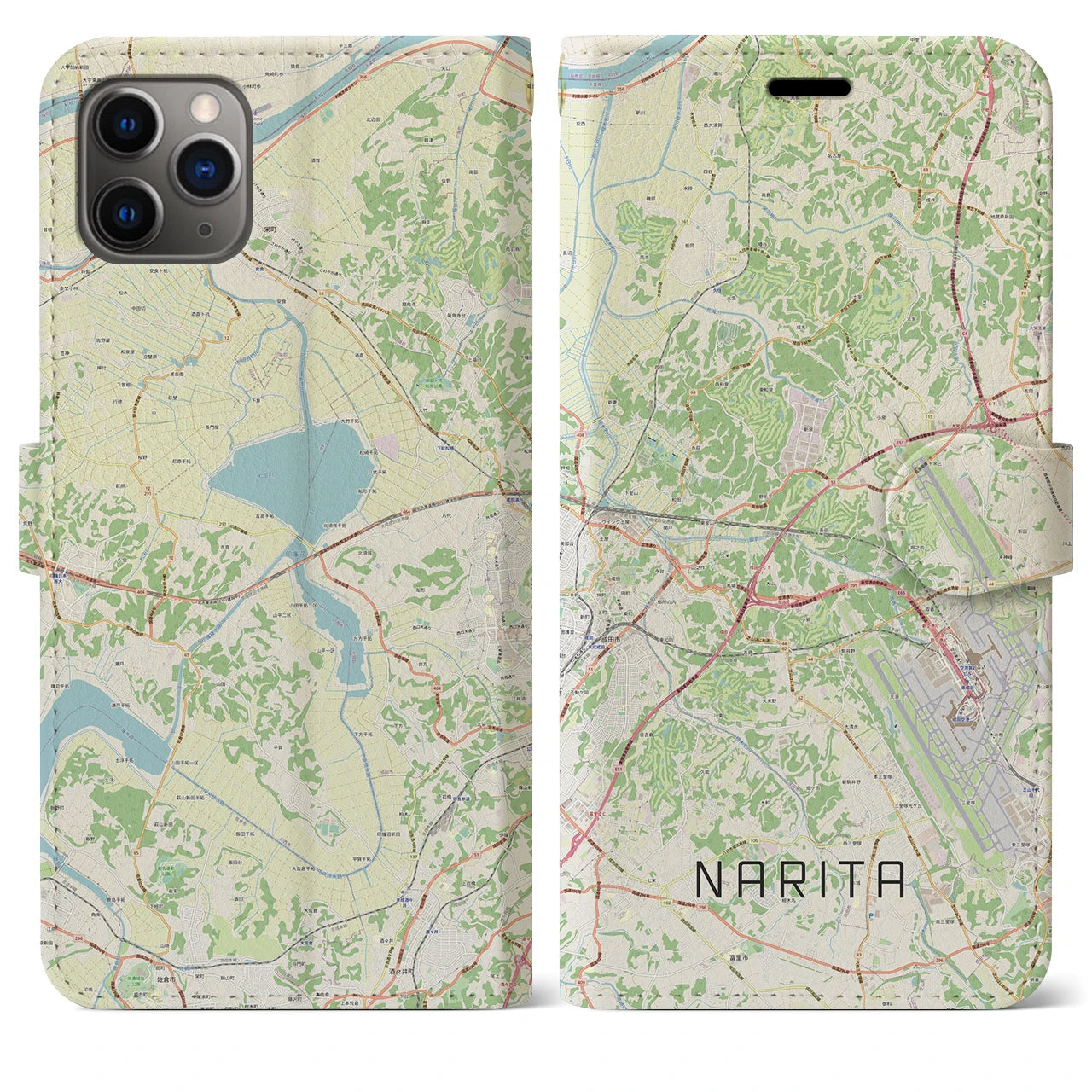 【成田】地図柄iPhoneケース（手帳両面タイプ・ナチュラル）iPhone 11 Pro Max 用