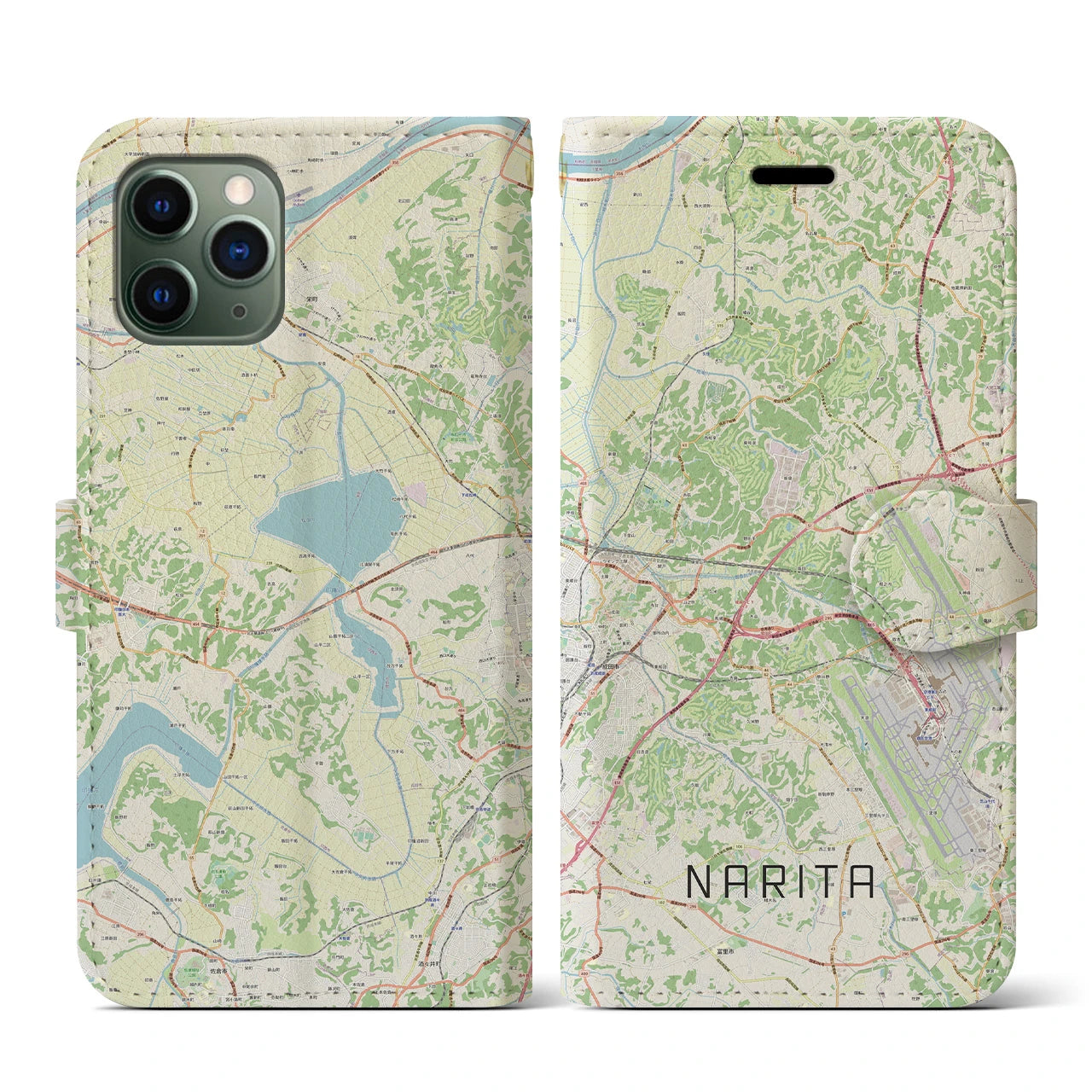 【成田】地図柄iPhoneケース（手帳両面タイプ・ナチュラル）iPhone 11 Pro 用