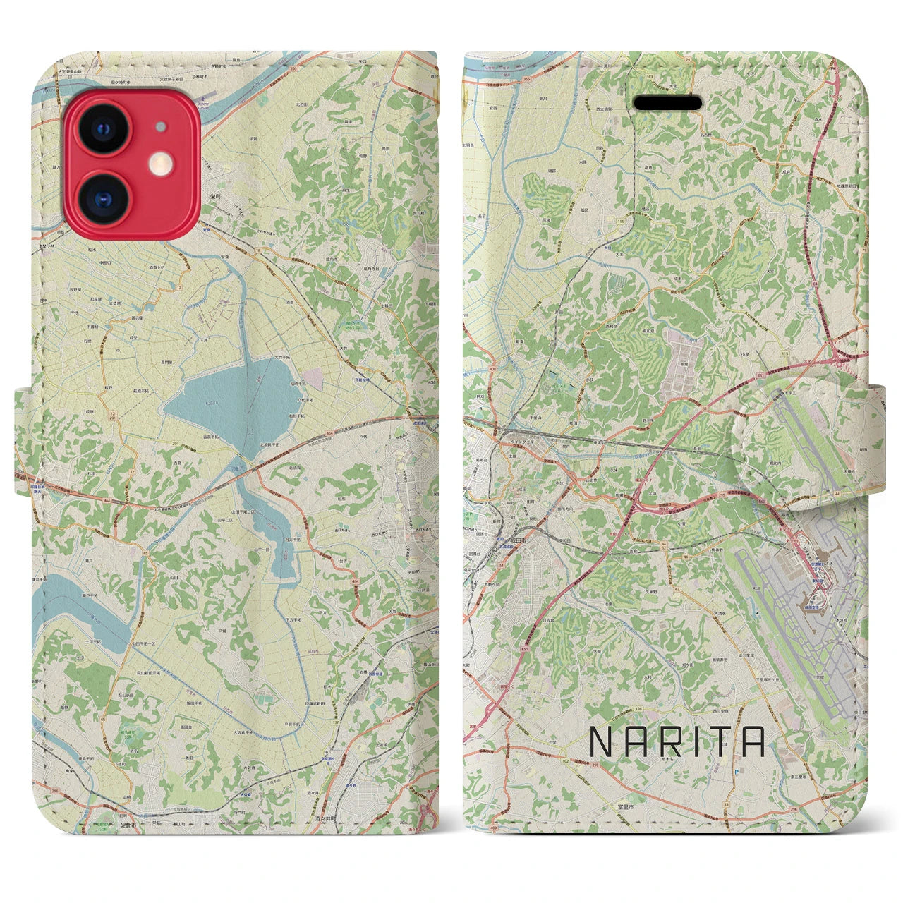 【成田】地図柄iPhoneケース（手帳両面タイプ・ナチュラル）iPhone 11 用