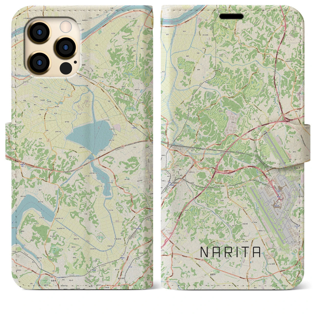 【成田】地図柄iPhoneケース（手帳両面タイプ・ナチュラル）iPhone 12 Pro Max 用