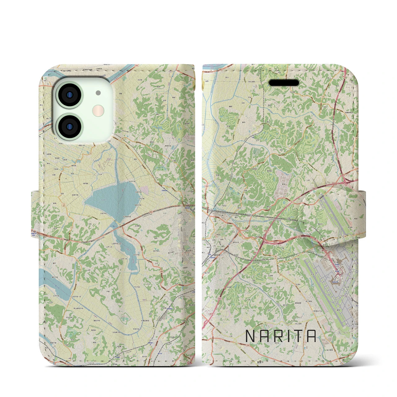【成田】地図柄iPhoneケース（手帳両面タイプ・ナチュラル）iPhone 12 mini 用