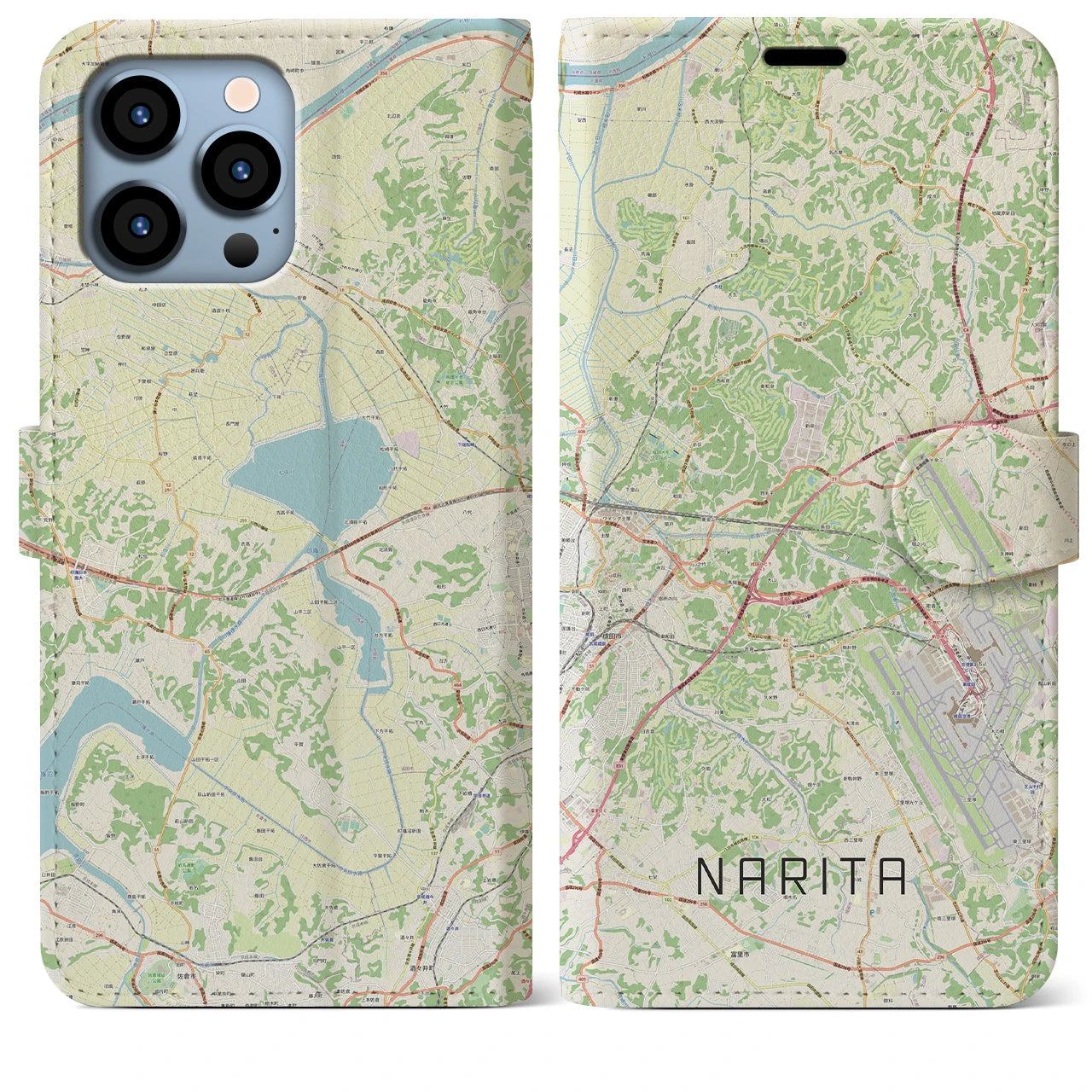 【成田】地図柄iPhoneケース（手帳両面タイプ・ナチュラル）iPhone 13 Pro Max 用