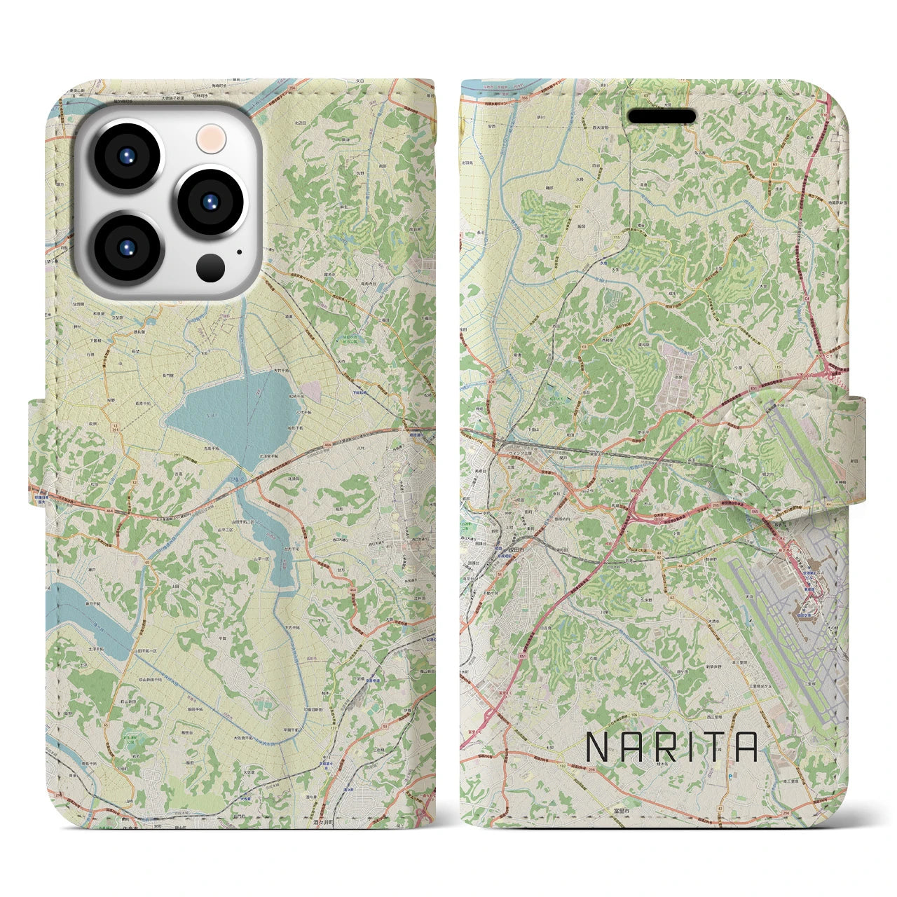 【成田】地図柄iPhoneケース（手帳両面タイプ・ナチュラル）iPhone 13 Pro 用