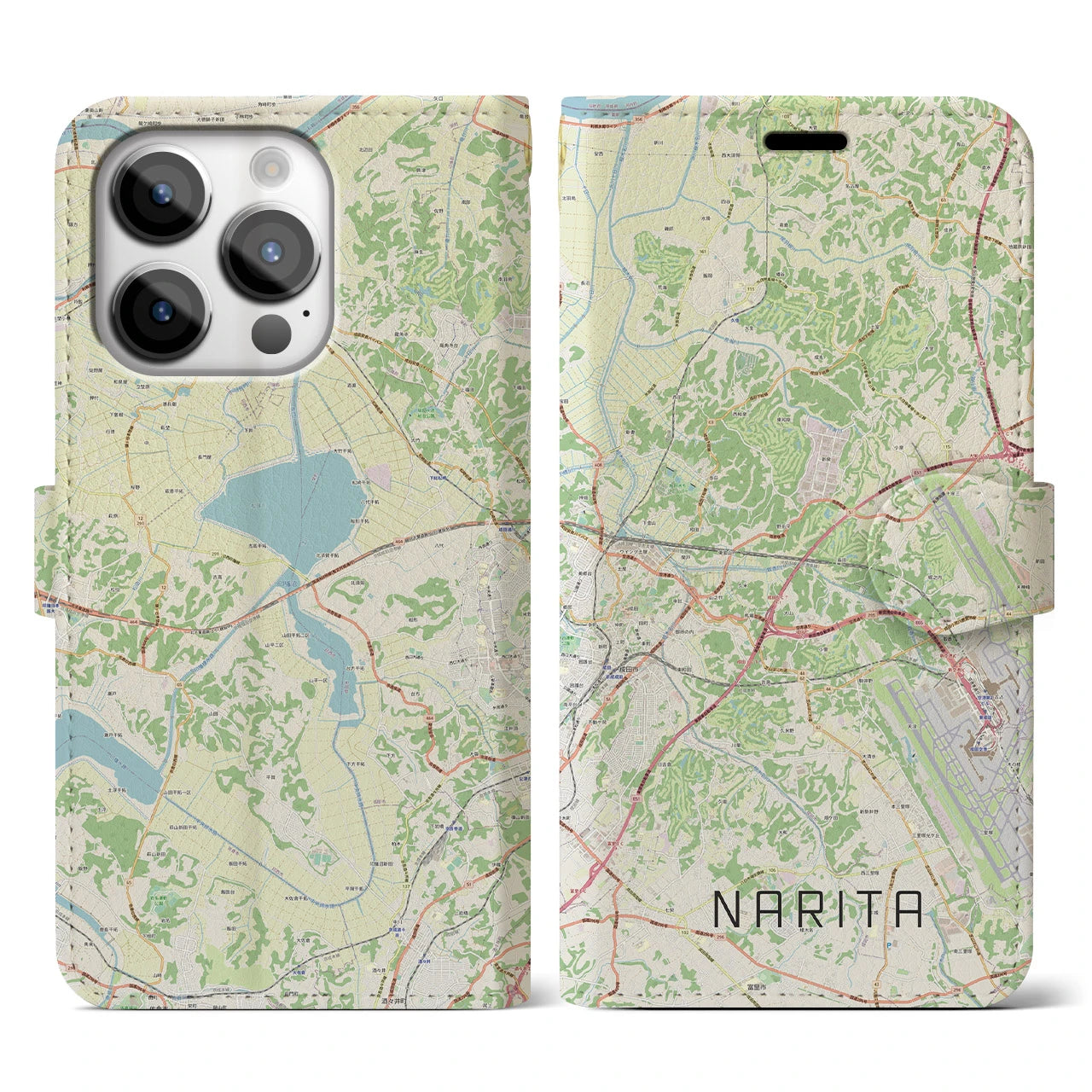 【成田】地図柄iPhoneケース（手帳両面タイプ・ナチュラル）iPhone 14 Pro 用