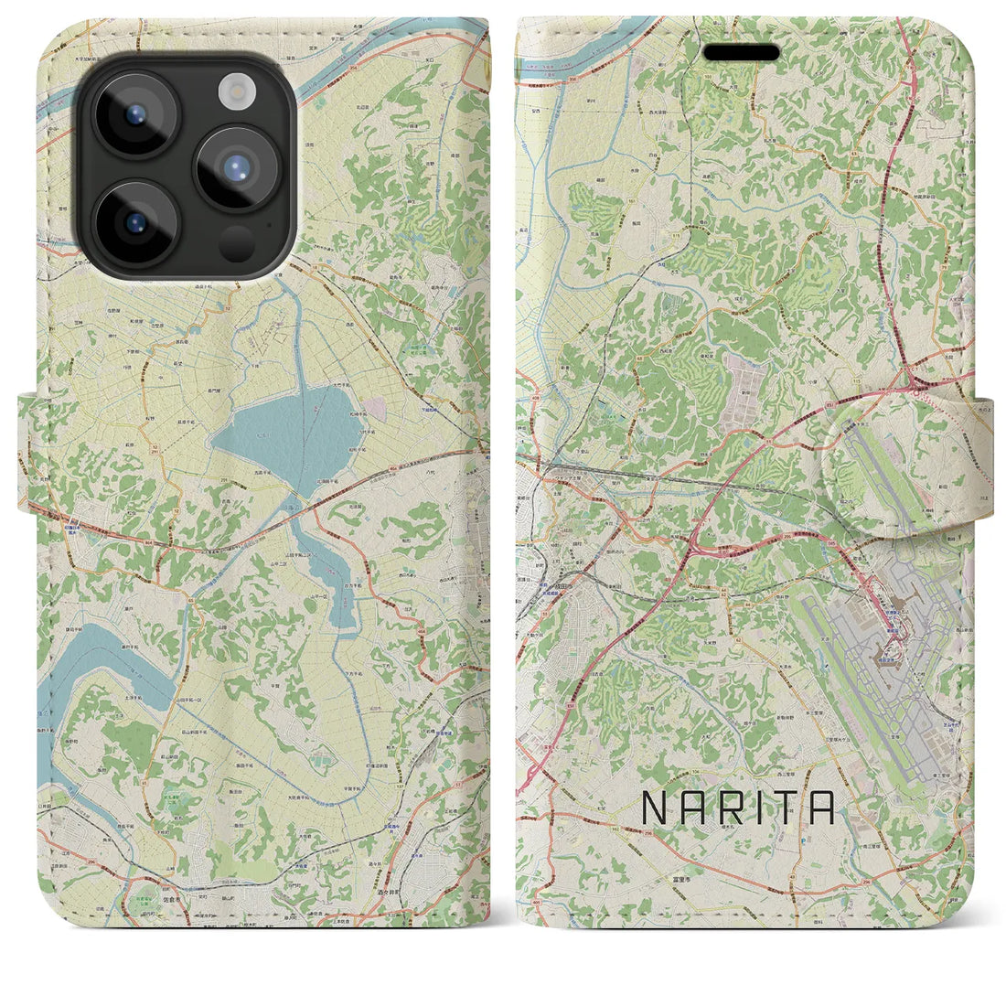 【成田】地図柄iPhoneケース（手帳両面タイプ・ナチュラル）iPhone 15 Pro Max 用