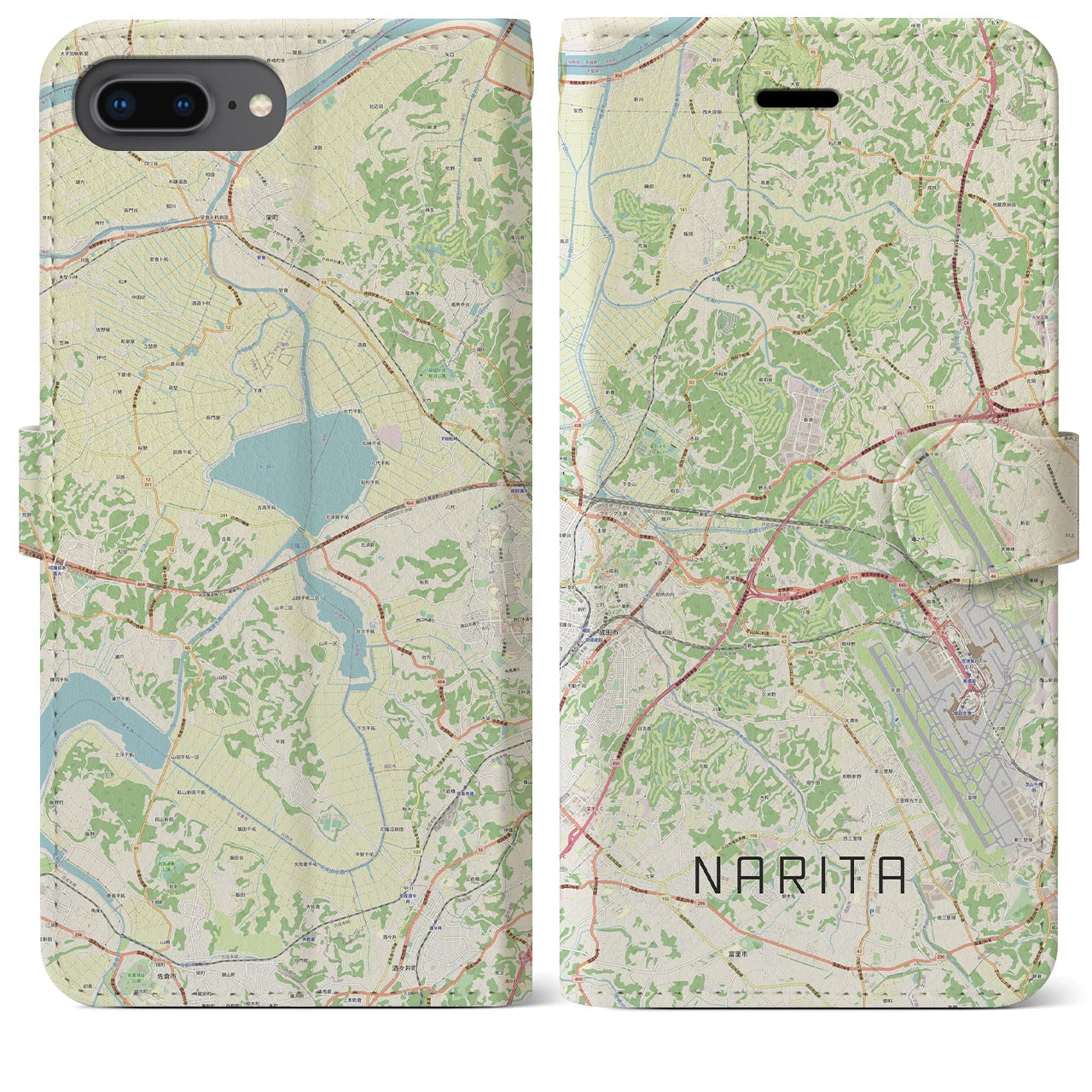 【成田】地図柄iPhoneケース（手帳両面タイプ・ナチュラル）iPhone 8Plus /7Plus / 6sPlus / 6Plus 用