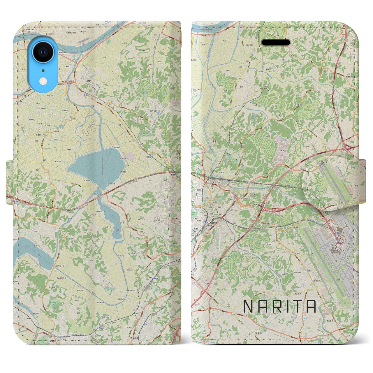 【成田】地図柄iPhoneケース（手帳両面タイプ・ナチュラル）iPhone XR 用