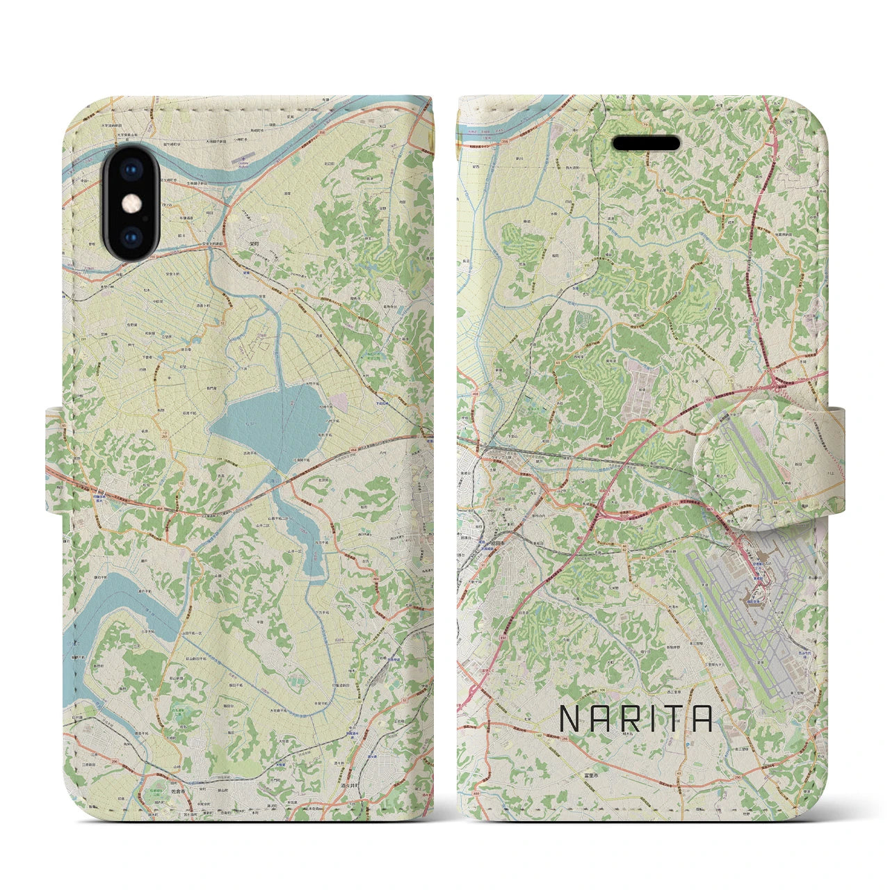 【成田】地図柄iPhoneケース（手帳両面タイプ・ナチュラル）iPhone XS / X 用