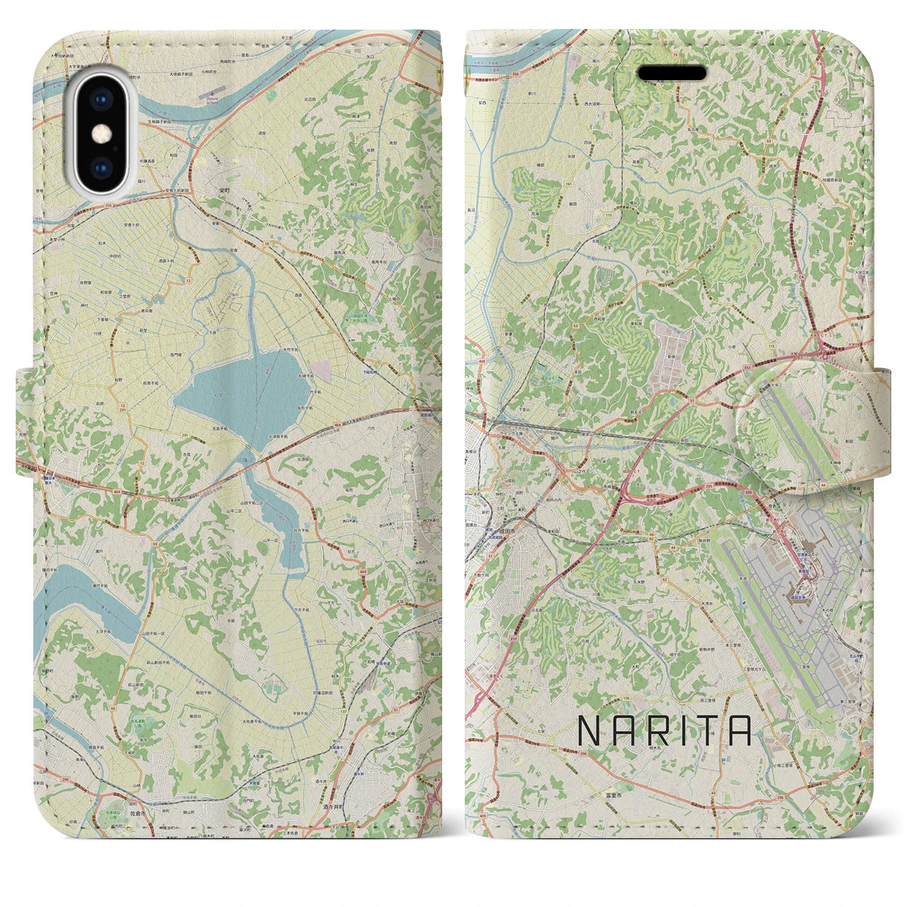 【成田】地図柄iPhoneケース（手帳両面タイプ・ナチュラル）iPhone XS Max 用