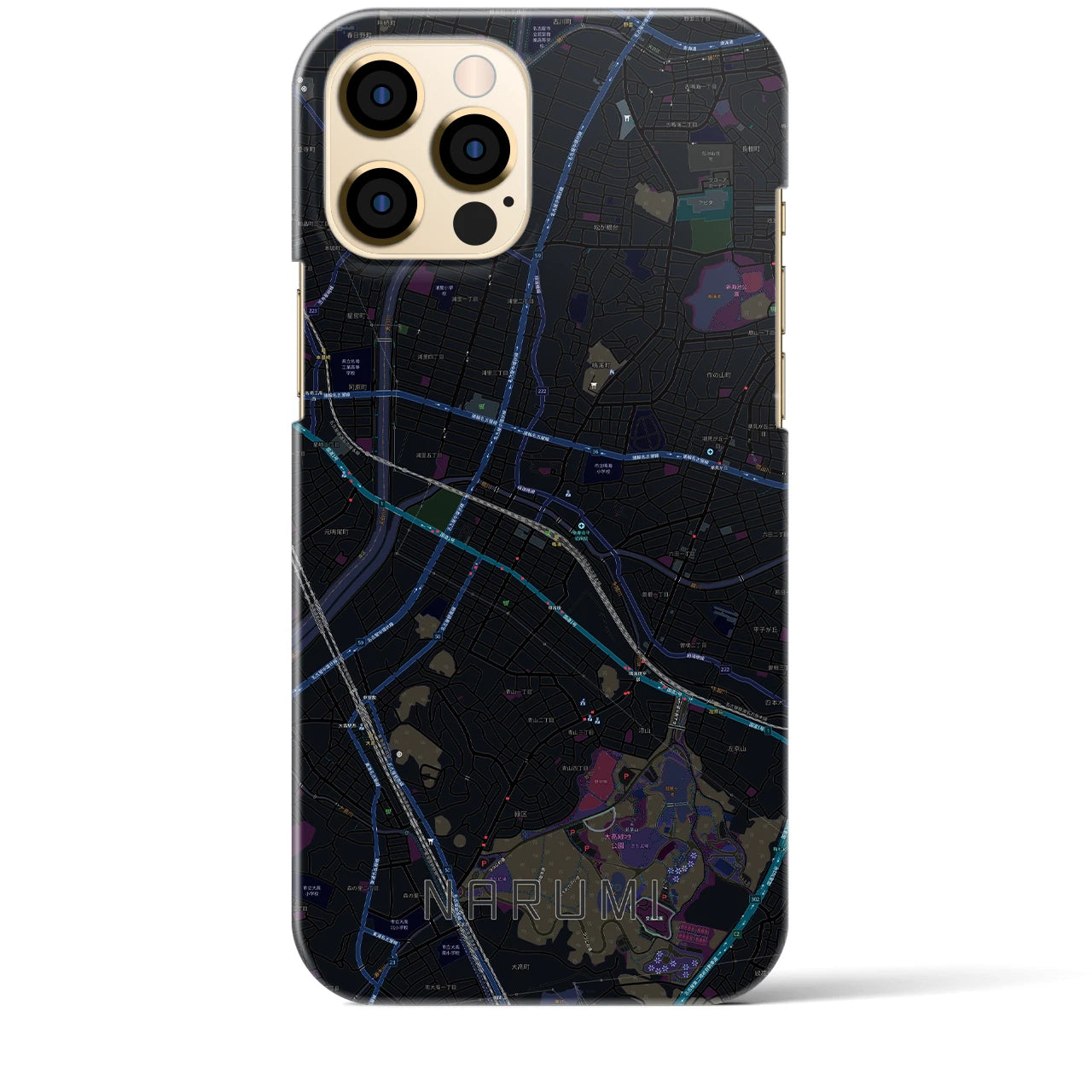 【鳴海】地図柄iPhoneケース（バックカバータイプ・ブラック）iPhone 12 Pro Max 用