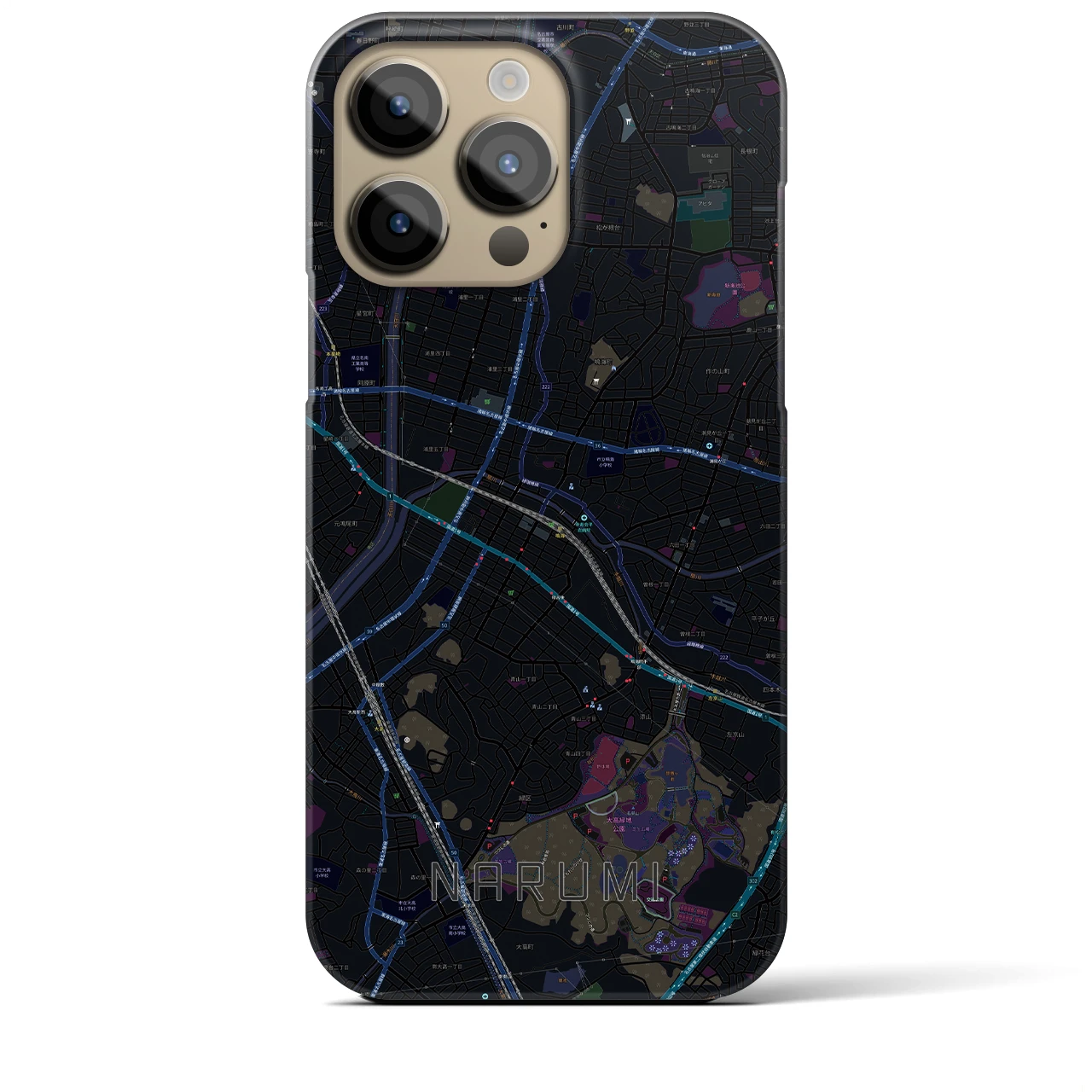 【鳴海】地図柄iPhoneケース（バックカバータイプ・ブラック）iPhone 14 Pro Max 用