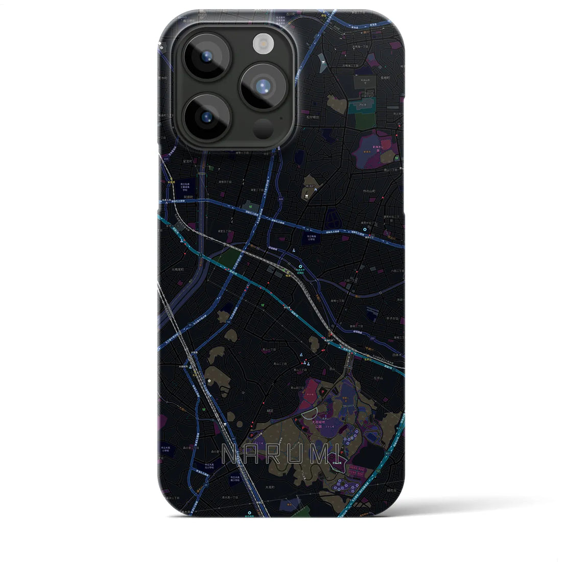 【鳴海】地図柄iPhoneケース（バックカバータイプ・ブラック）iPhone 15 Pro Max 用