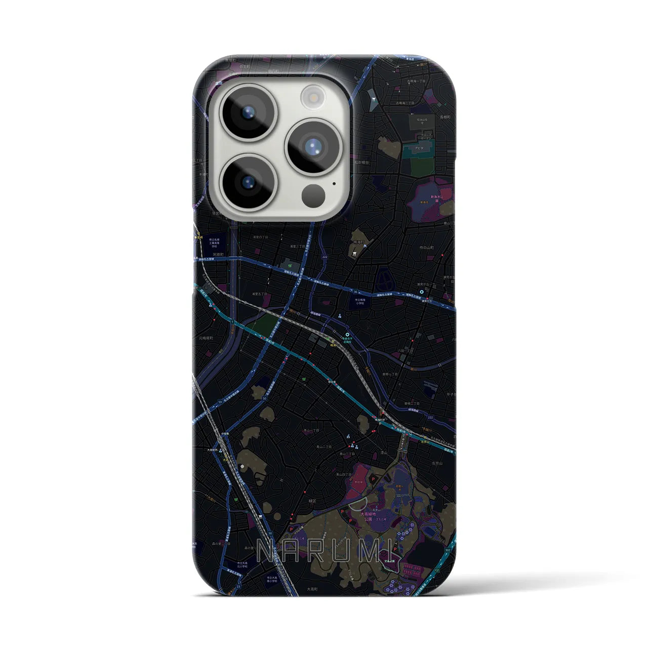 【鳴海】地図柄iPhoneケース（バックカバータイプ・ブラック）iPhone 15 Pro 用