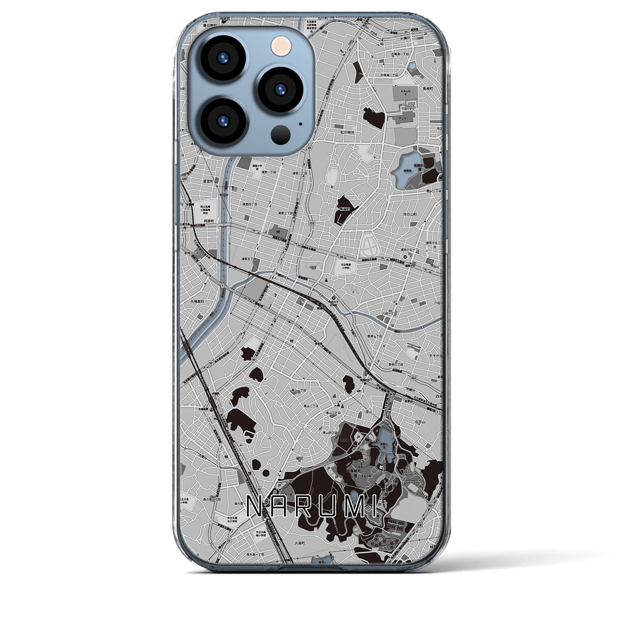 【鳴海】地図柄iPhoneケース（クリアタイプ・モノトーン）iPhone 13 Pro Max 用