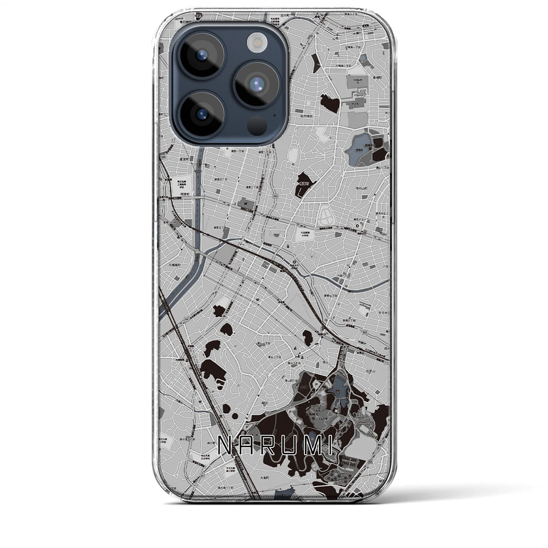 【鳴海】地図柄iPhoneケース（クリアタイプ・モノトーン）iPhone 15 Pro Max 用