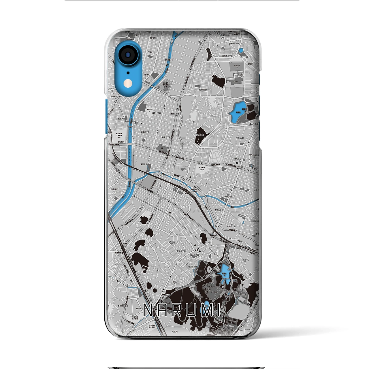 【鳴海】地図柄iPhoneケース（クリアタイプ・モノトーン）iPhone XR 用