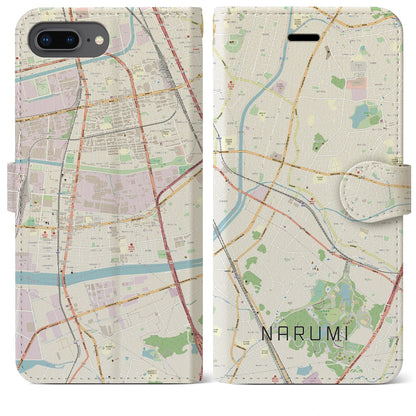 【鳴海（愛知県）】地図柄iPhoneケース（手帳タイプ）ナチュラル・iPhone 8Plus /7Plus / 6sPlus / 6Plus 用