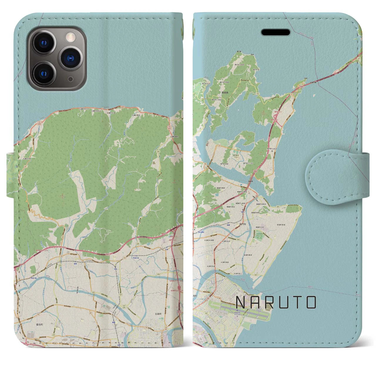 【鳴門】地図柄iPhoneケース（手帳両面タイプ・ナチュラル）iPhone 11 Pro Max 用