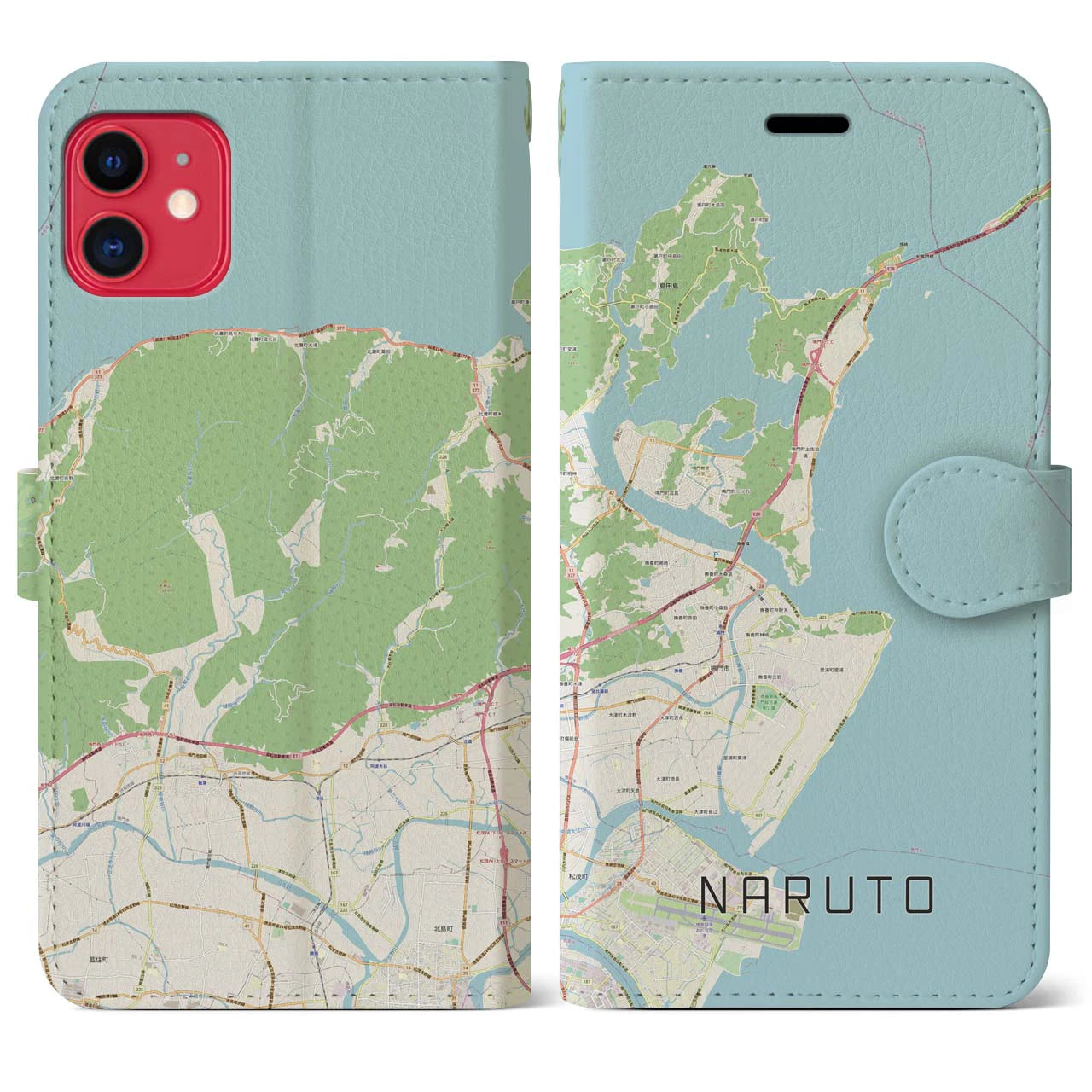 【鳴門】地図柄iPhoneケース（手帳両面タイプ・ナチュラル）iPhone 11 用