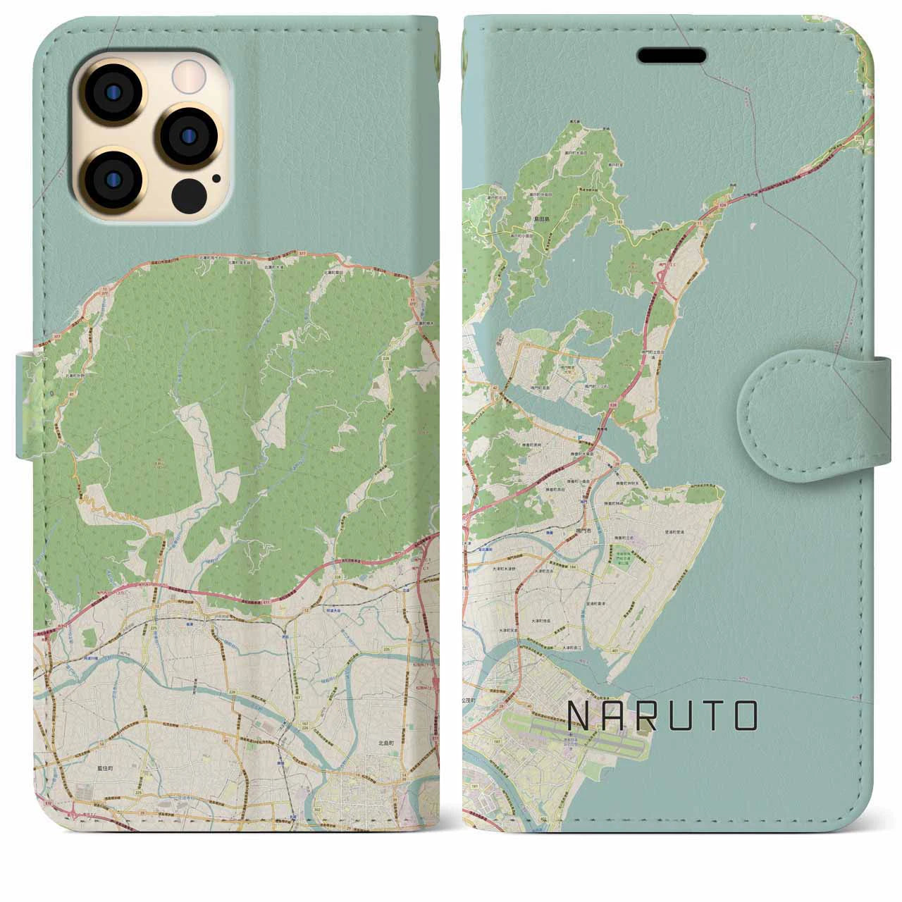 【鳴門】地図柄iPhoneケース（手帳両面タイプ・ナチュラル）iPhone 12 Pro Max 用