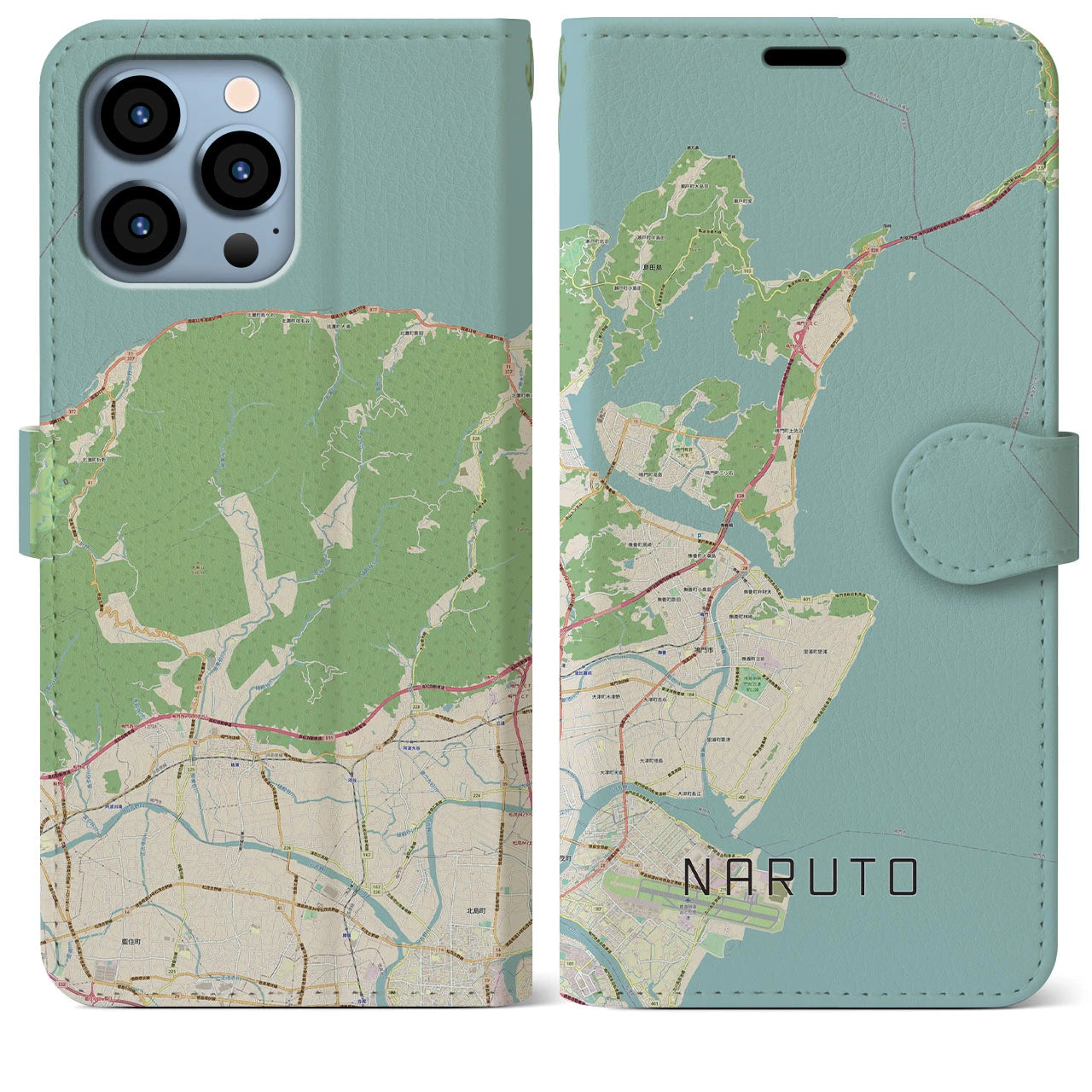 【鳴門】地図柄iPhoneケース（手帳両面タイプ・ナチュラル）iPhone 13 Pro Max 用
