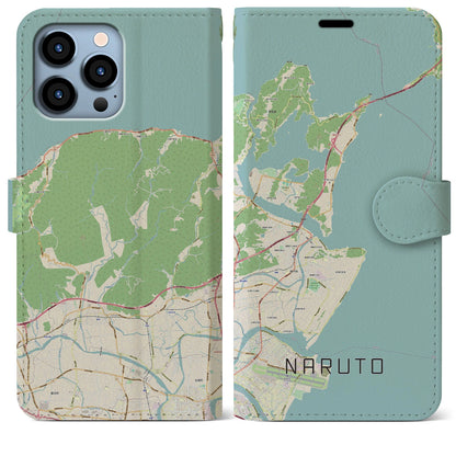 【鳴門（徳島県）】地図柄iPhoneケース（手帳タイプ）ナチュラル・iPhone 13 Pro Max 用