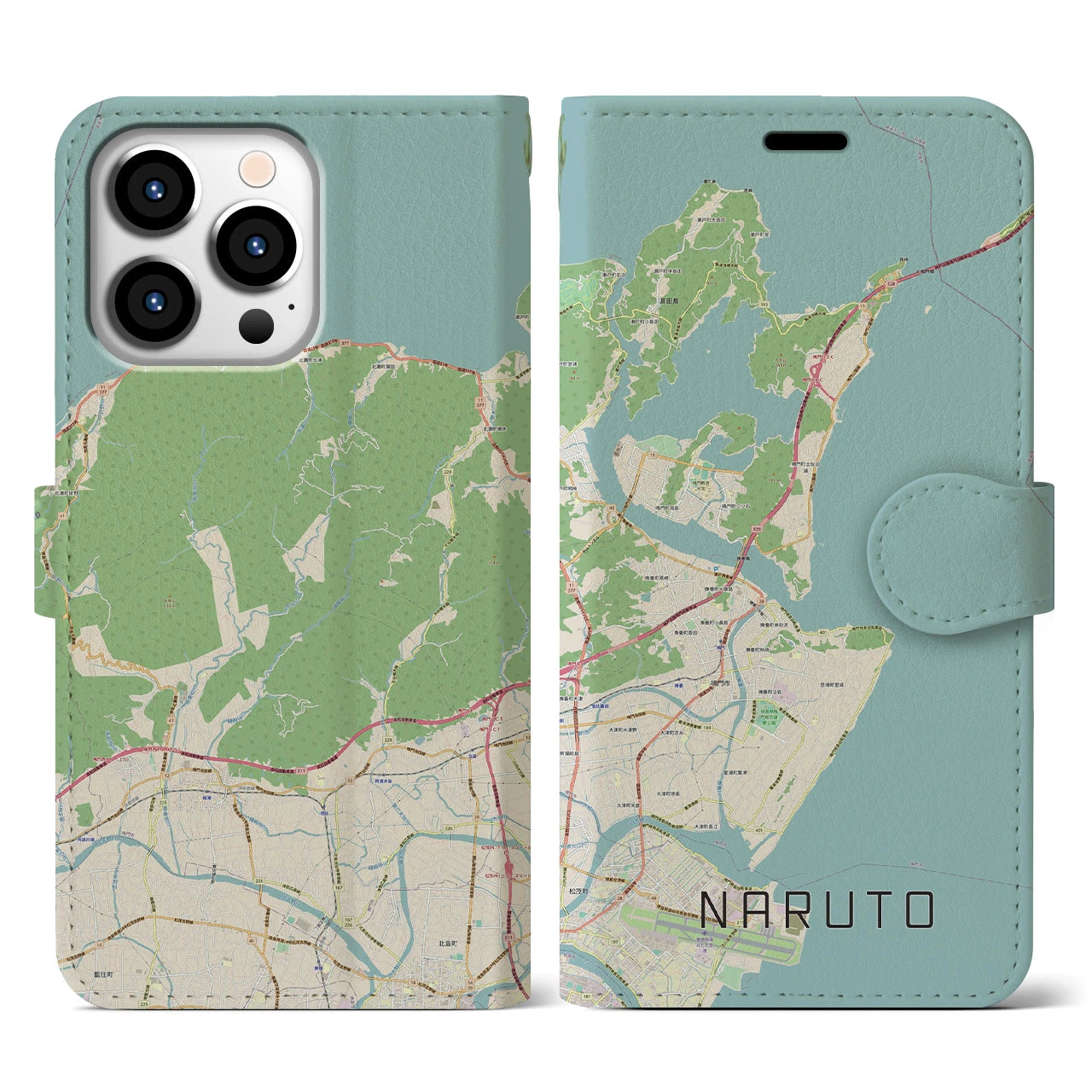【鳴門】地図柄iPhoneケース（手帳両面タイプ・ナチュラル）iPhone 13 Pro 用