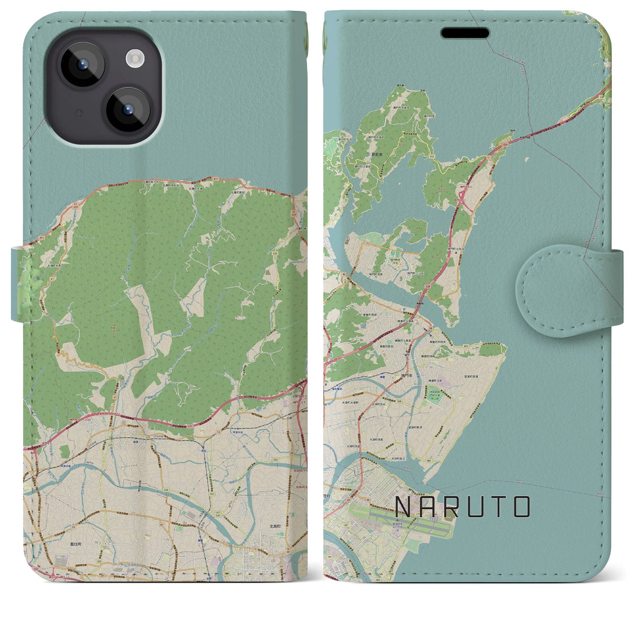 【鳴門】地図柄iPhoneケース（手帳両面タイプ・ナチュラル）iPhone 14 Plus 用
