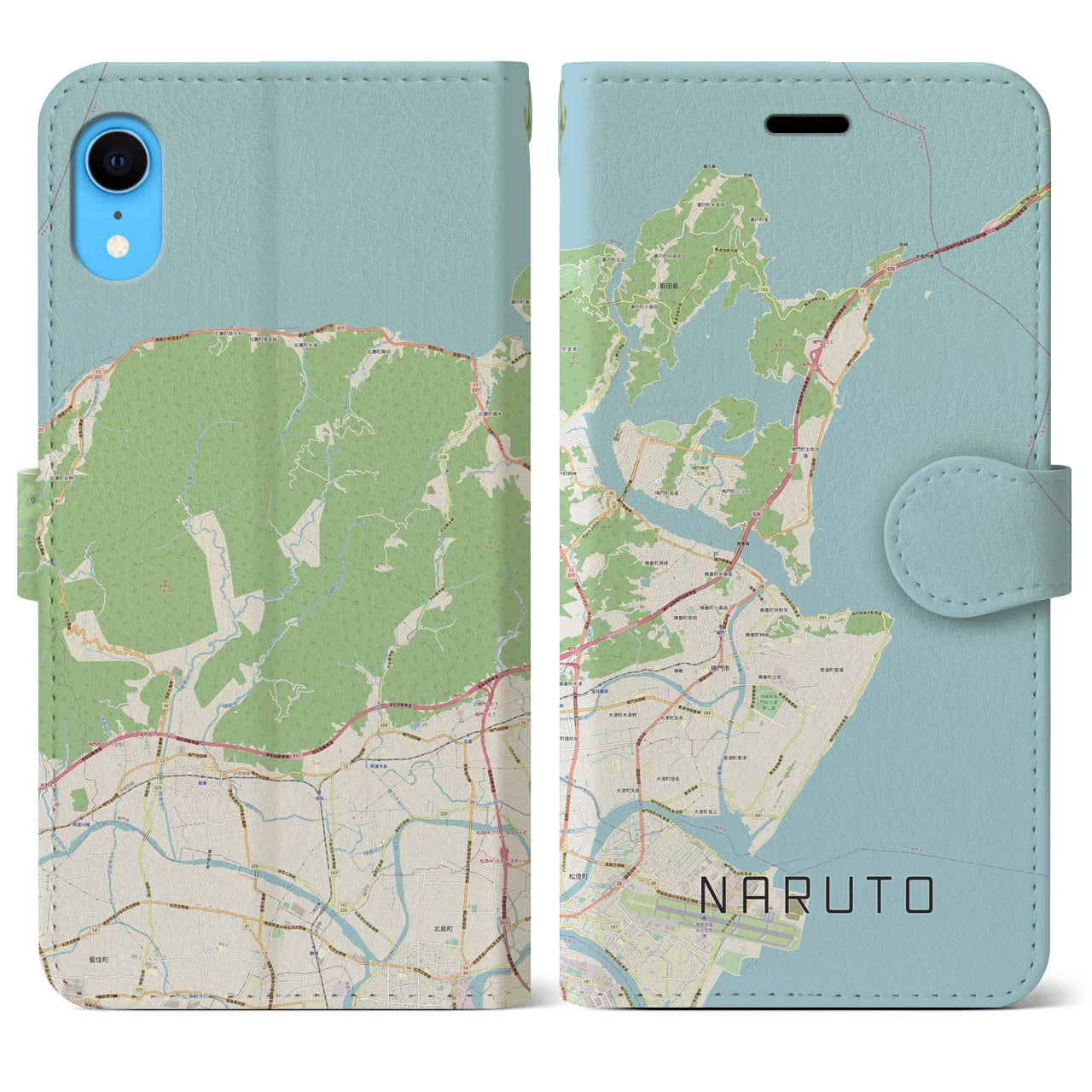 【鳴門】地図柄iPhoneケース（手帳両面タイプ・ナチュラル）iPhone XR 用