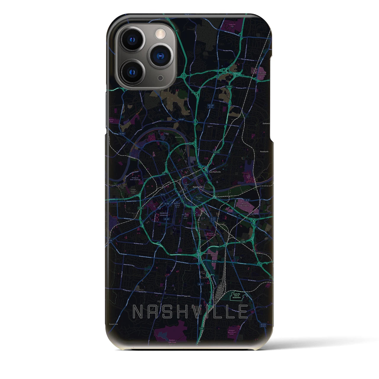【ナッシュビル】地図柄iPhoneケース（バックカバータイプ・ブラック）iPhone 11 Pro Max 用