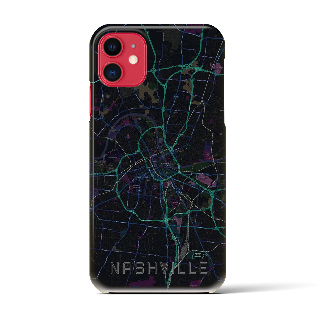 【ナッシュビル】地図柄iPhoneケース（バックカバータイプ・ブラック）iPhone 11 用