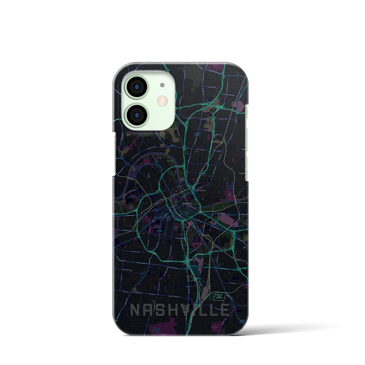 【ナッシュビル】地図柄iPhoneケース（バックカバータイプ・ブラック）iPhone 12 mini 用