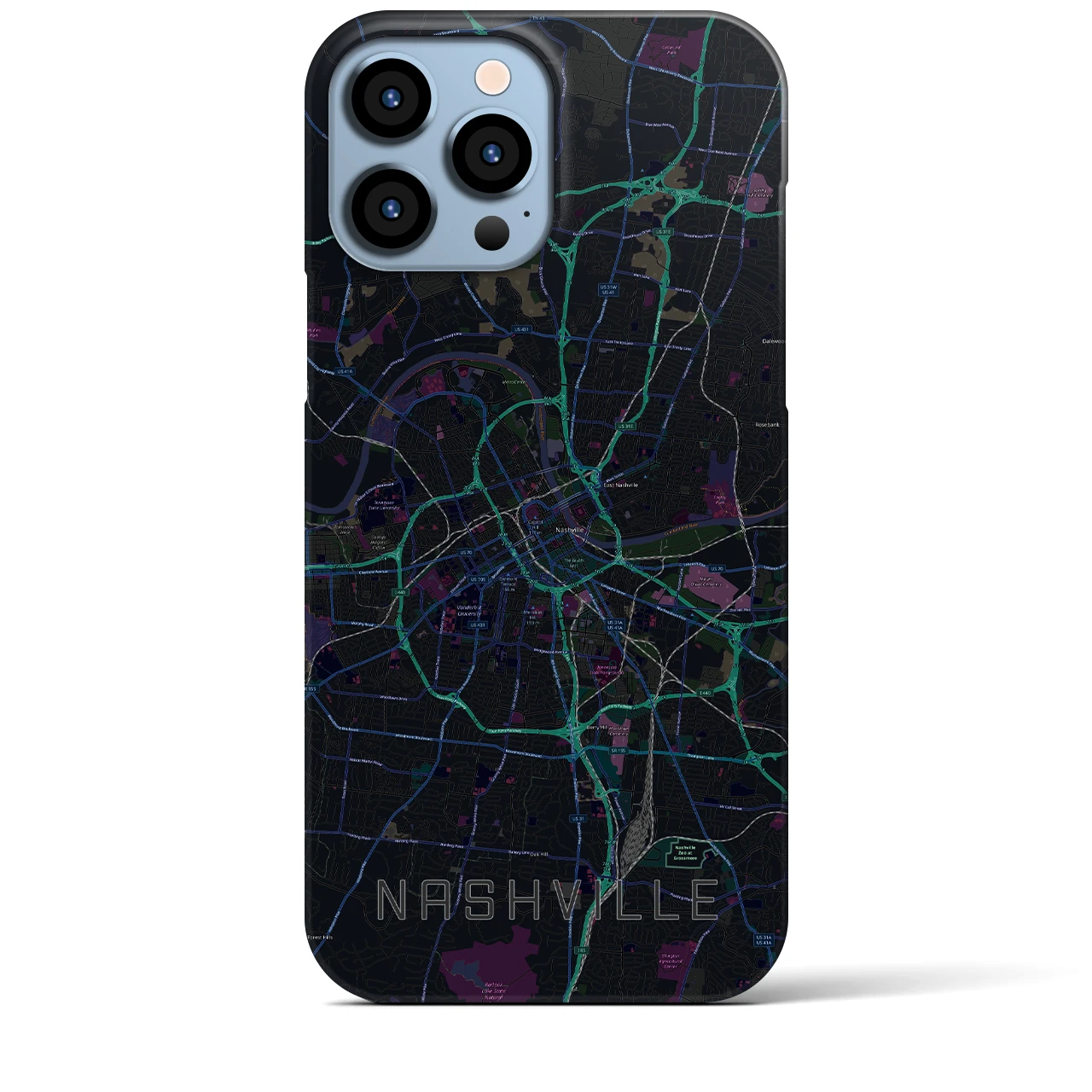 【ナッシュビル】地図柄iPhoneケース（バックカバータイプ・ブラック）iPhone 13 Pro Max 用