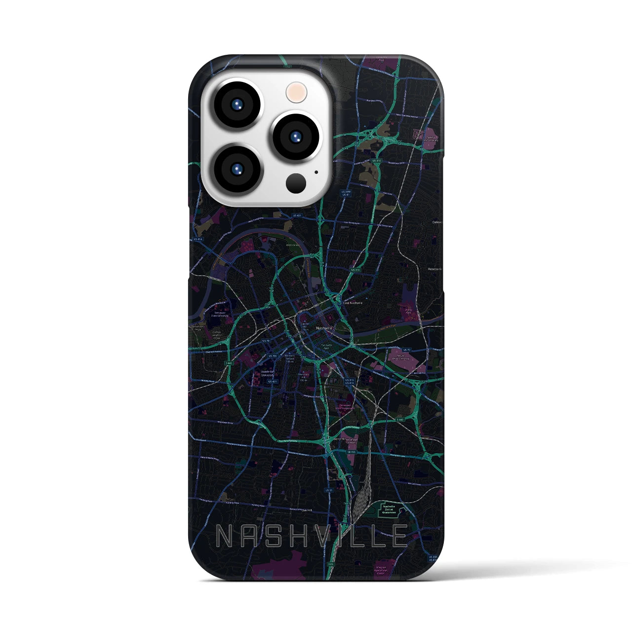 【ナッシュビル】地図柄iPhoneケース（バックカバータイプ・ブラック）iPhone 13 Pro 用